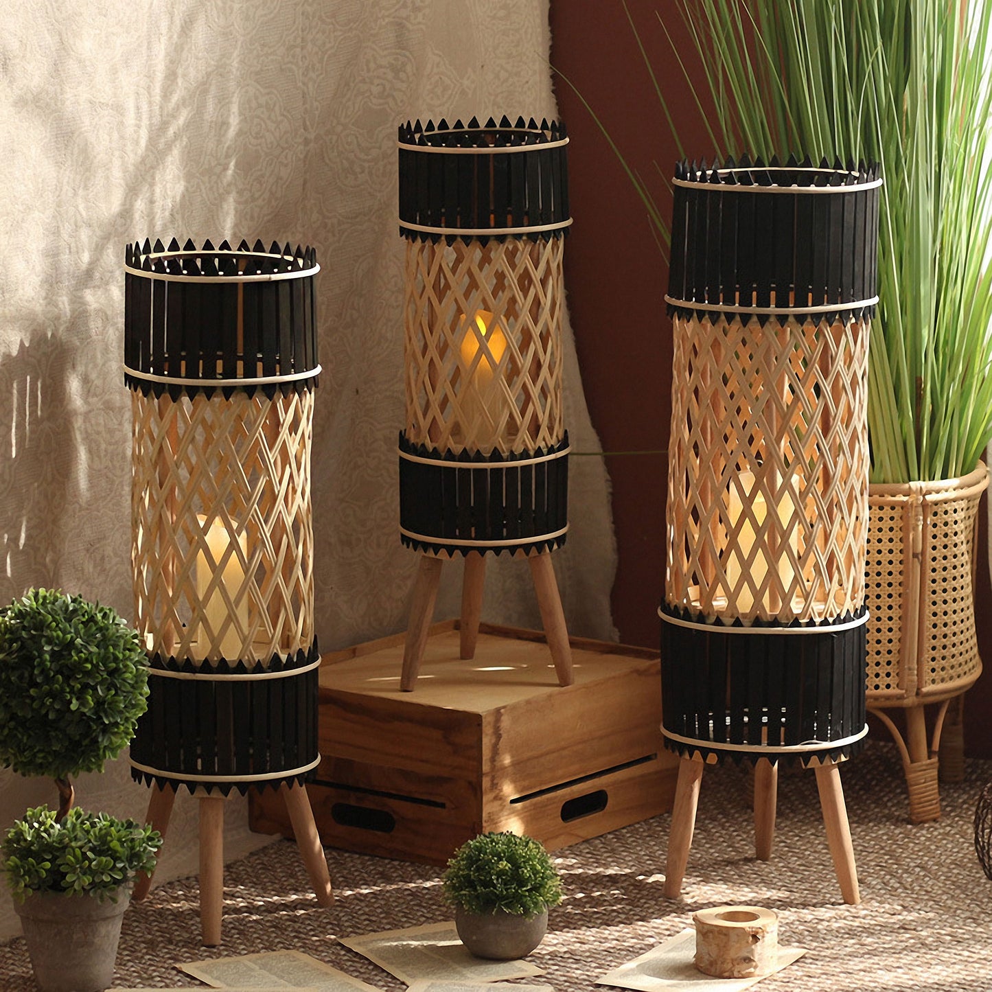Handwoven Straw Lantern - Boho Home Decor or Outdoor Lighting