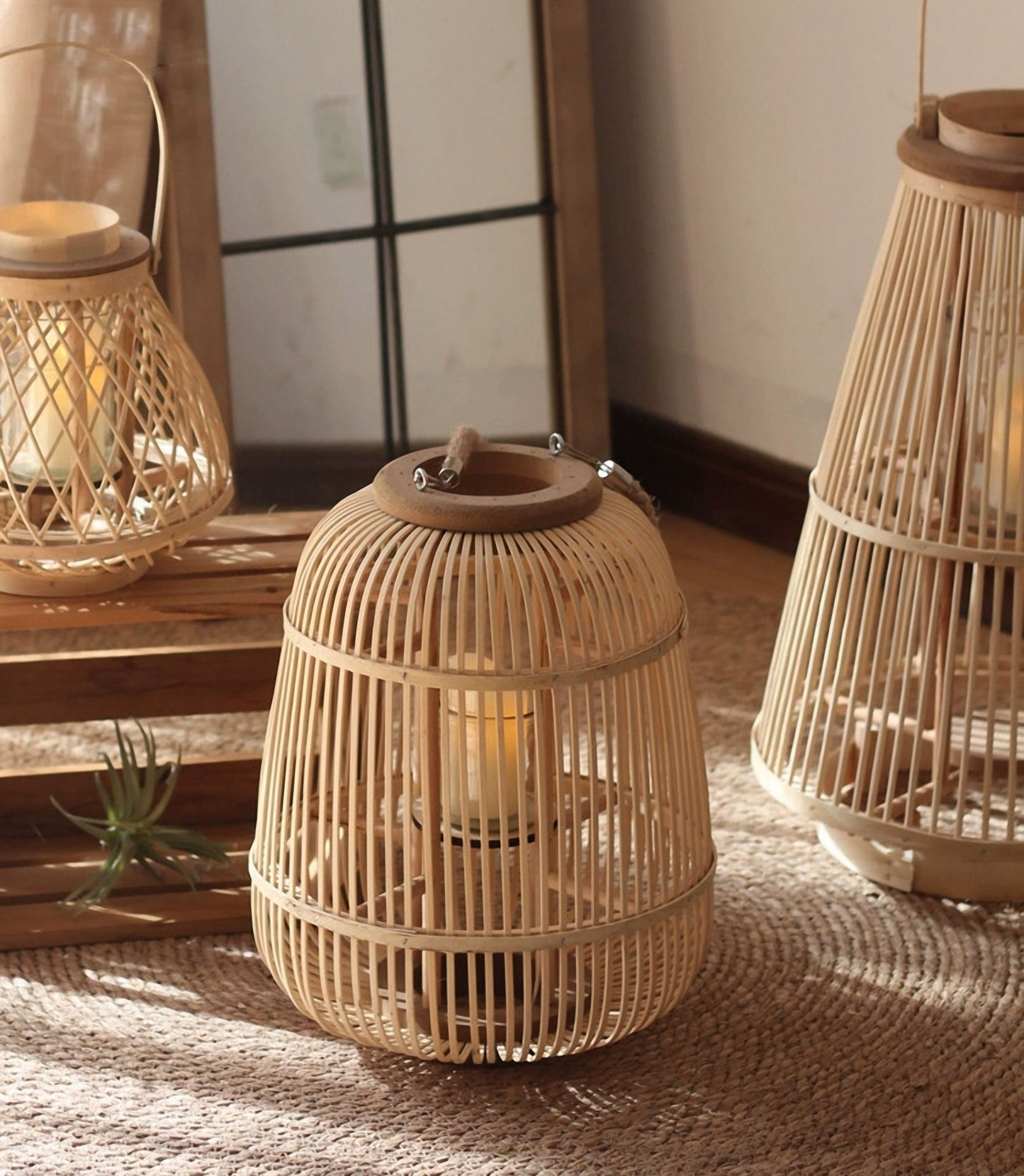 Handwoven Straw Lantern - Boho Home Decor or Outdoor Lighting