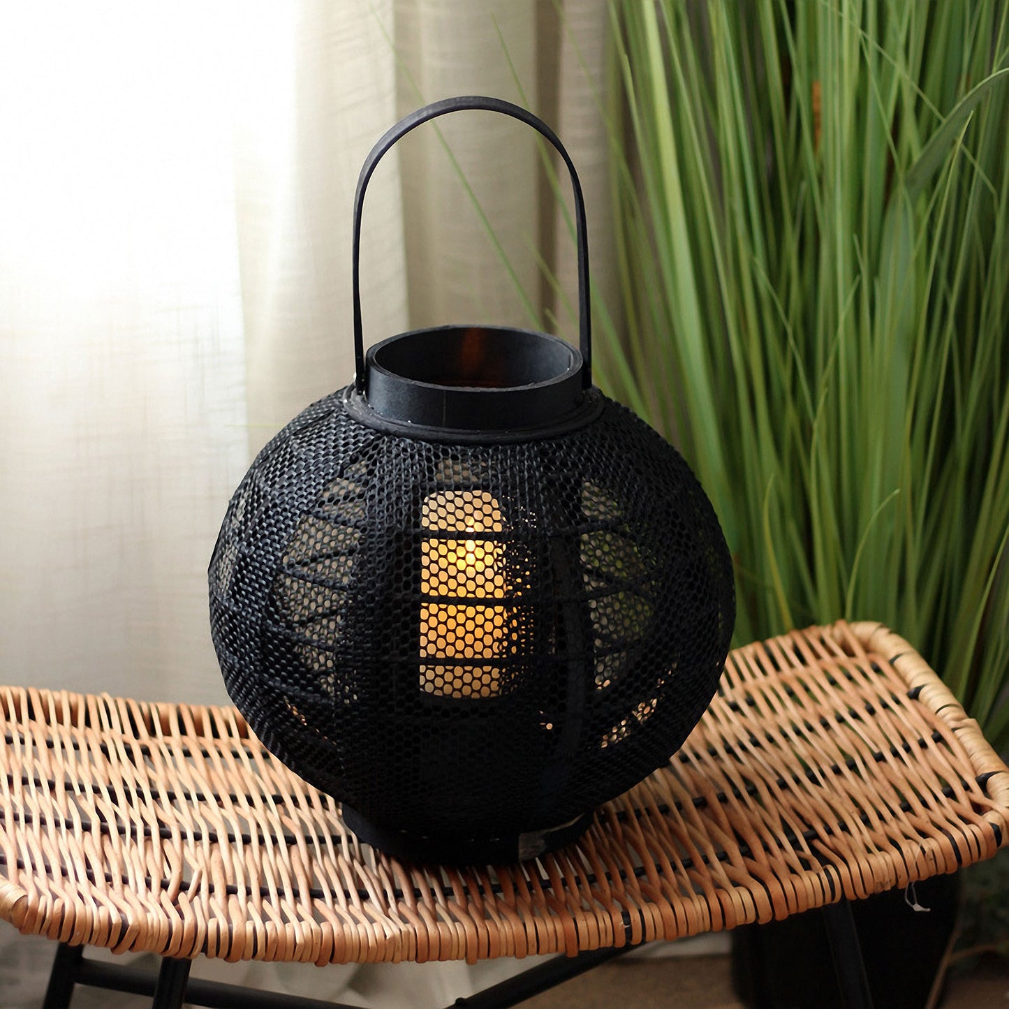 Handwoven Straw Lantern - Boho Home Decor or Outdoor Lighting