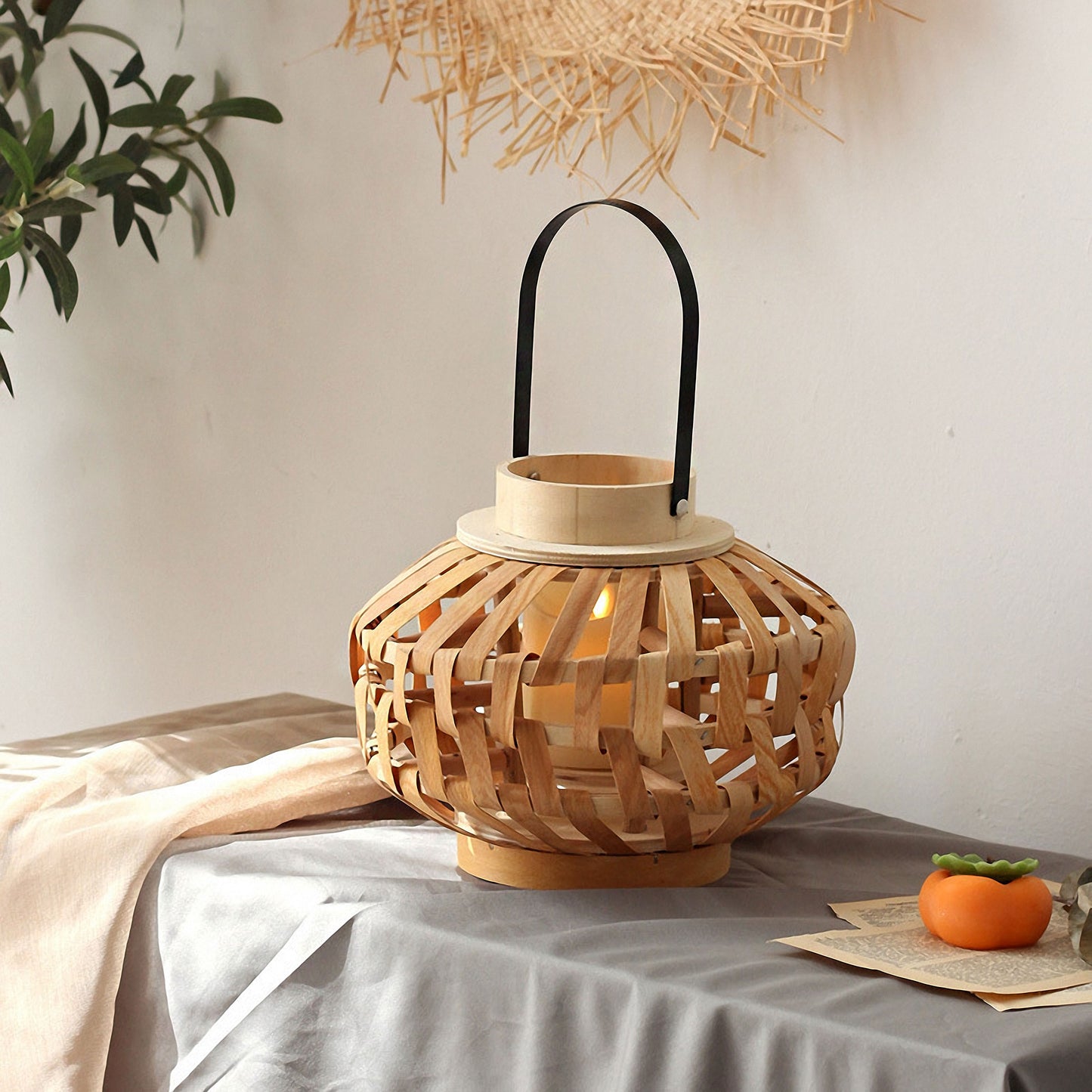 Handwoven Straw Lantern - Boho Home Decor or Outdoor Lighting