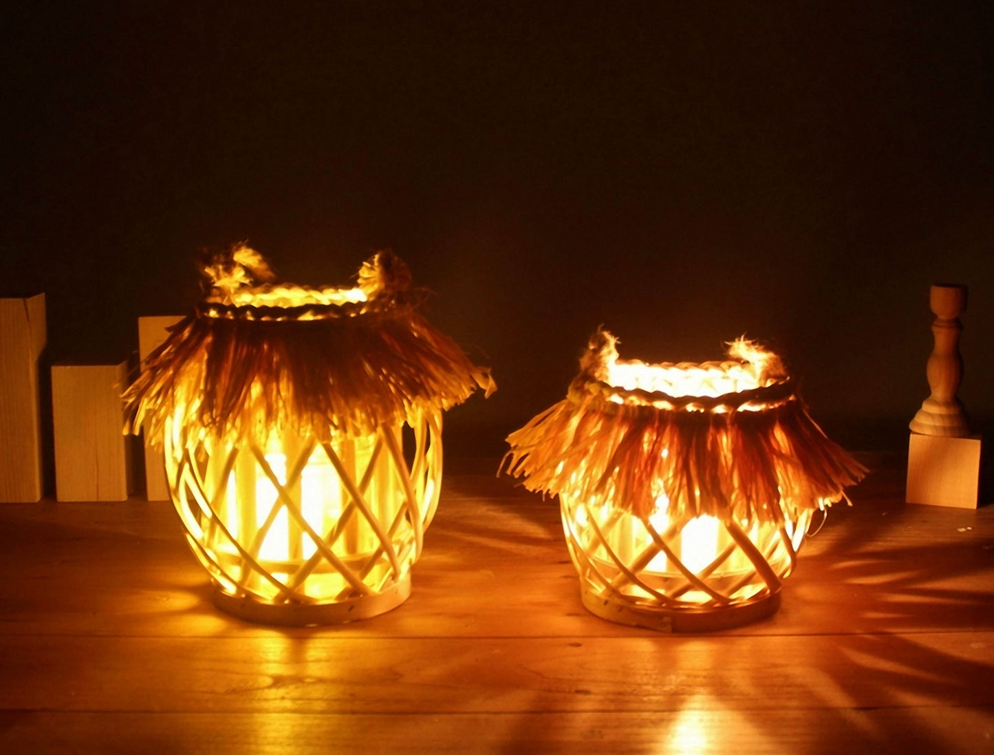 Handwoven Straw Lantern - Boho Home Decor or Outdoor Lighting