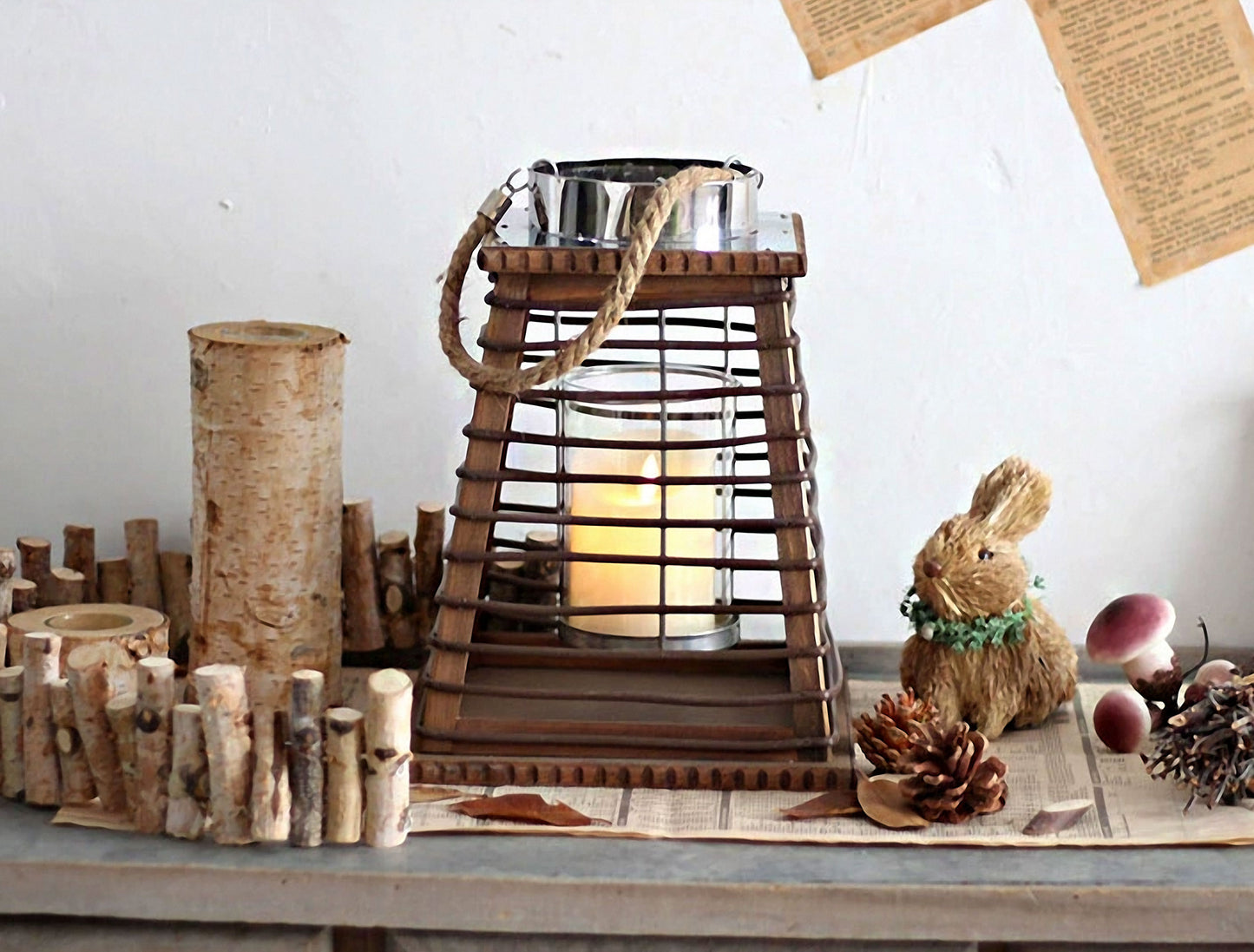 Handwoven Straw Lantern - Boho Home Decor or Outdoor Lighting