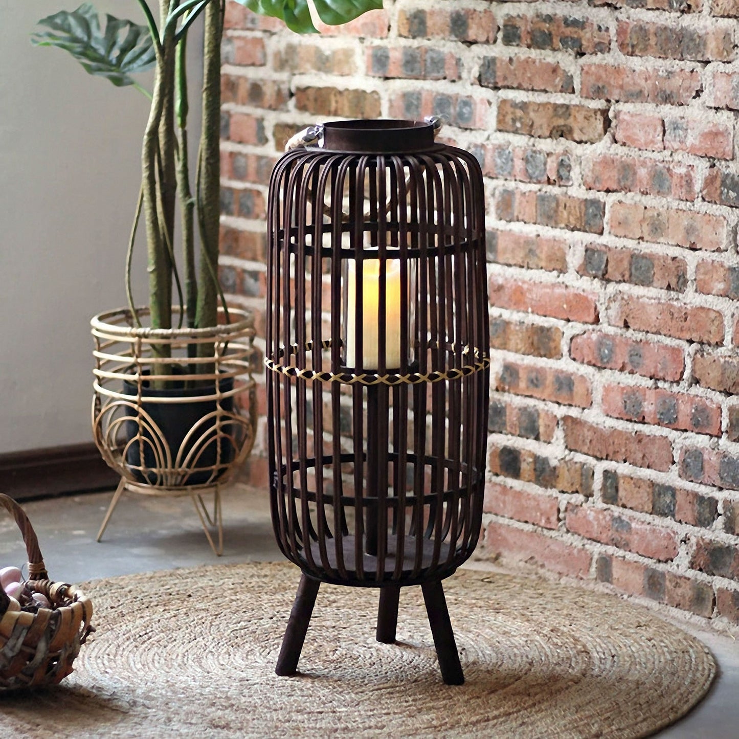 Handwoven Straw Lantern - Boho Home Decor or Outdoor Lighting
