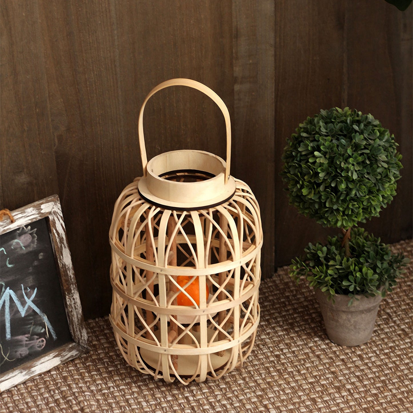 Handwoven Straw Lantern - Boho Home Decor or Outdoor Lighting