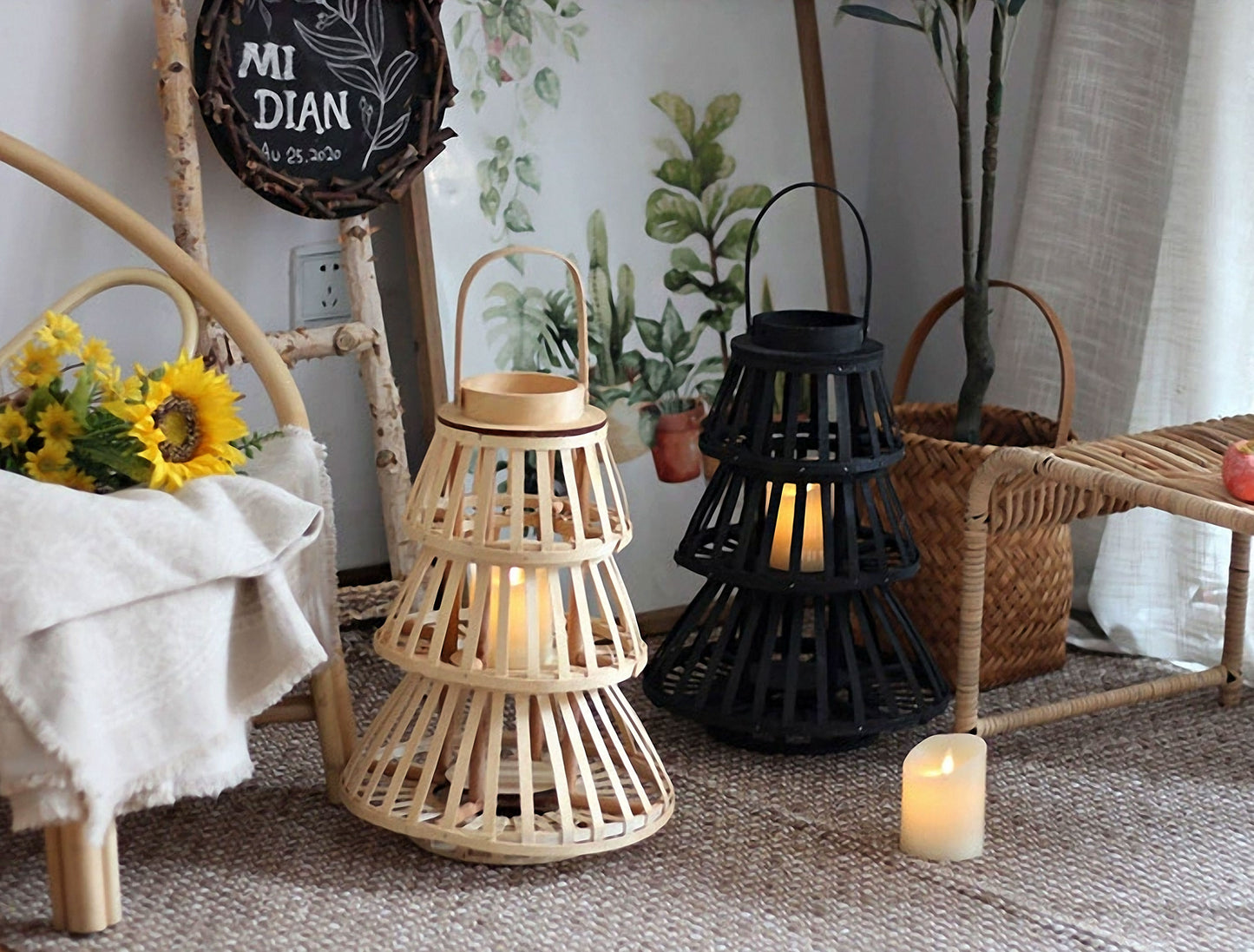 Handwoven Straw Lantern - Boho Home Decor or Outdoor Lighting