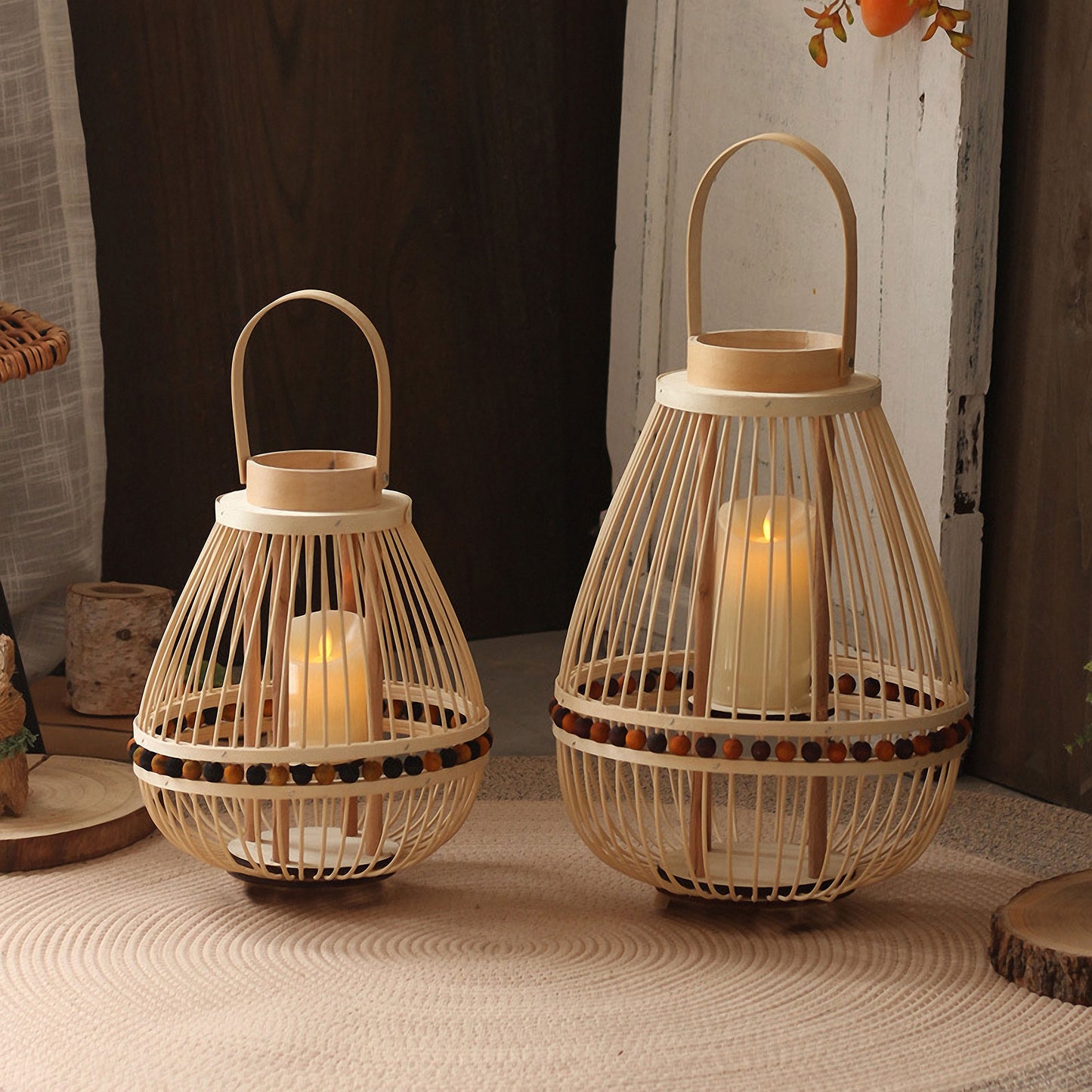 Handwoven Straw Lantern - Boho Home Decor or Outdoor Lighting