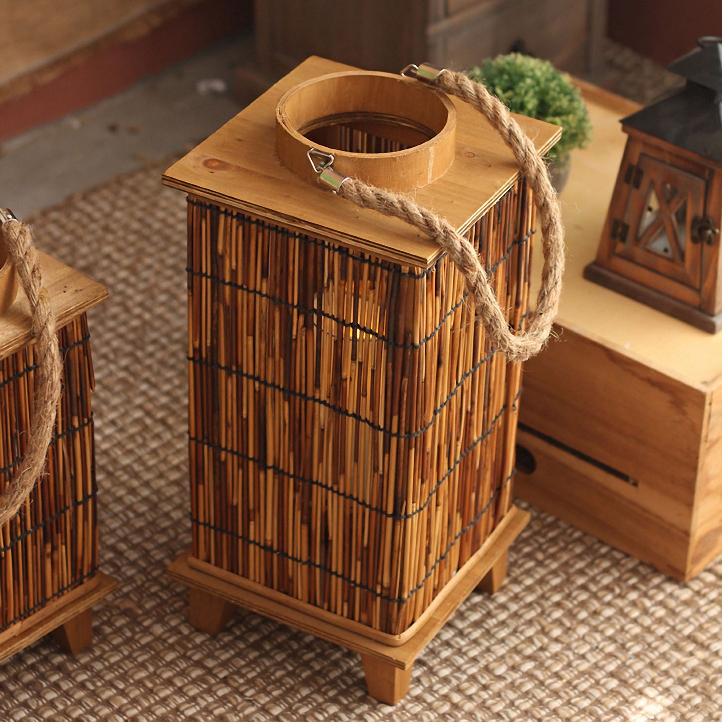 Handwoven Straw Lantern - Boho Home Decor or Outdoor Lighting