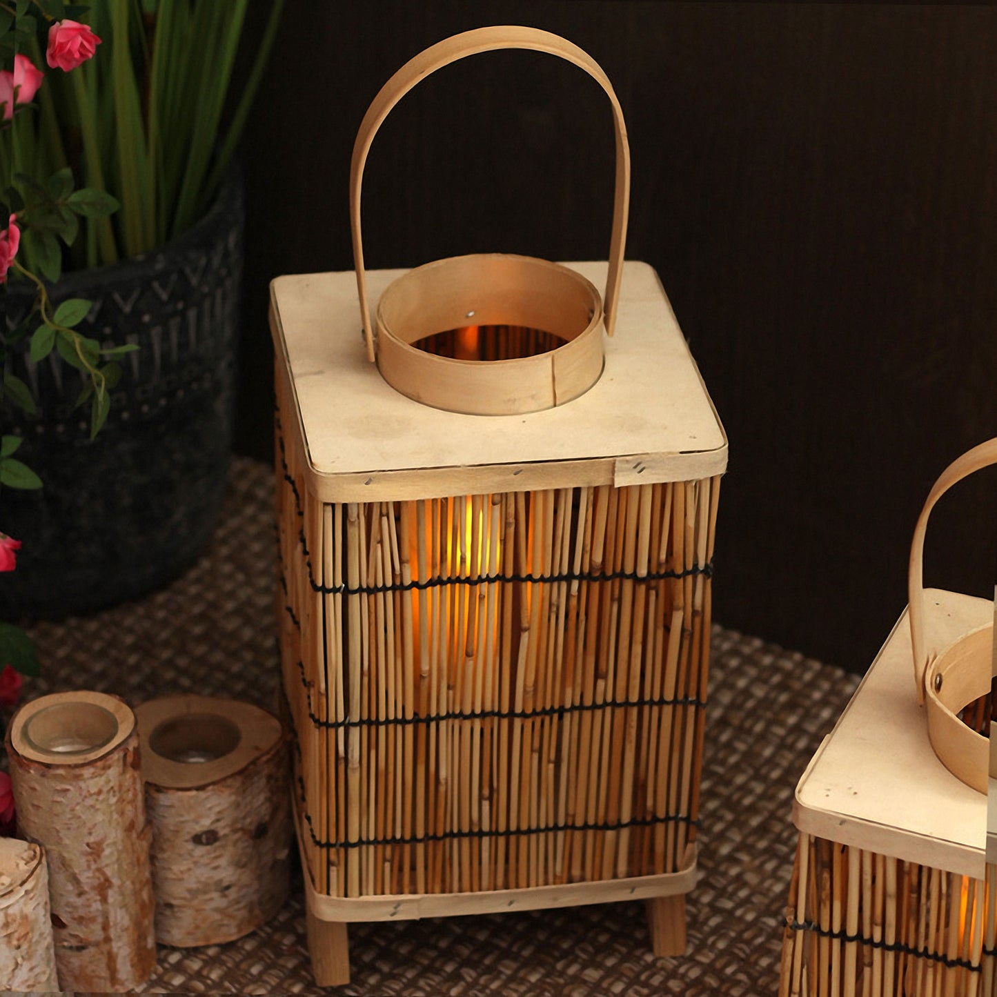 Handwoven Straw Lantern - Boho Home Decor or Outdoor Lighting