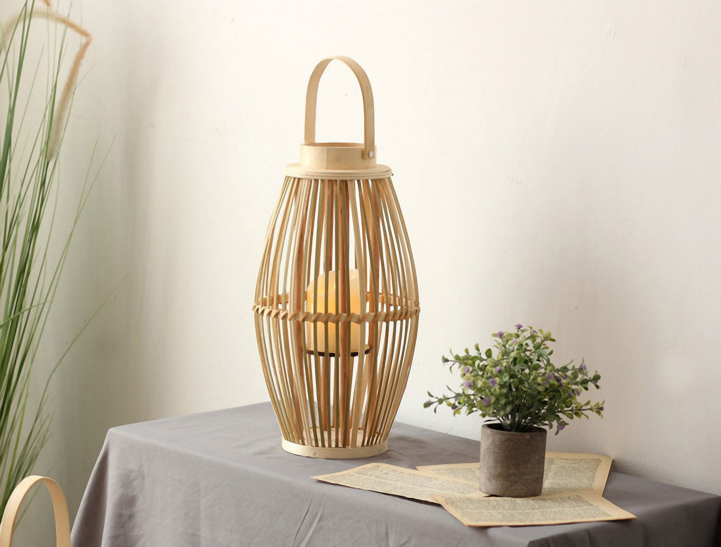 Handwoven Straw Lantern - Boho Home Decor or Outdoor Lighting