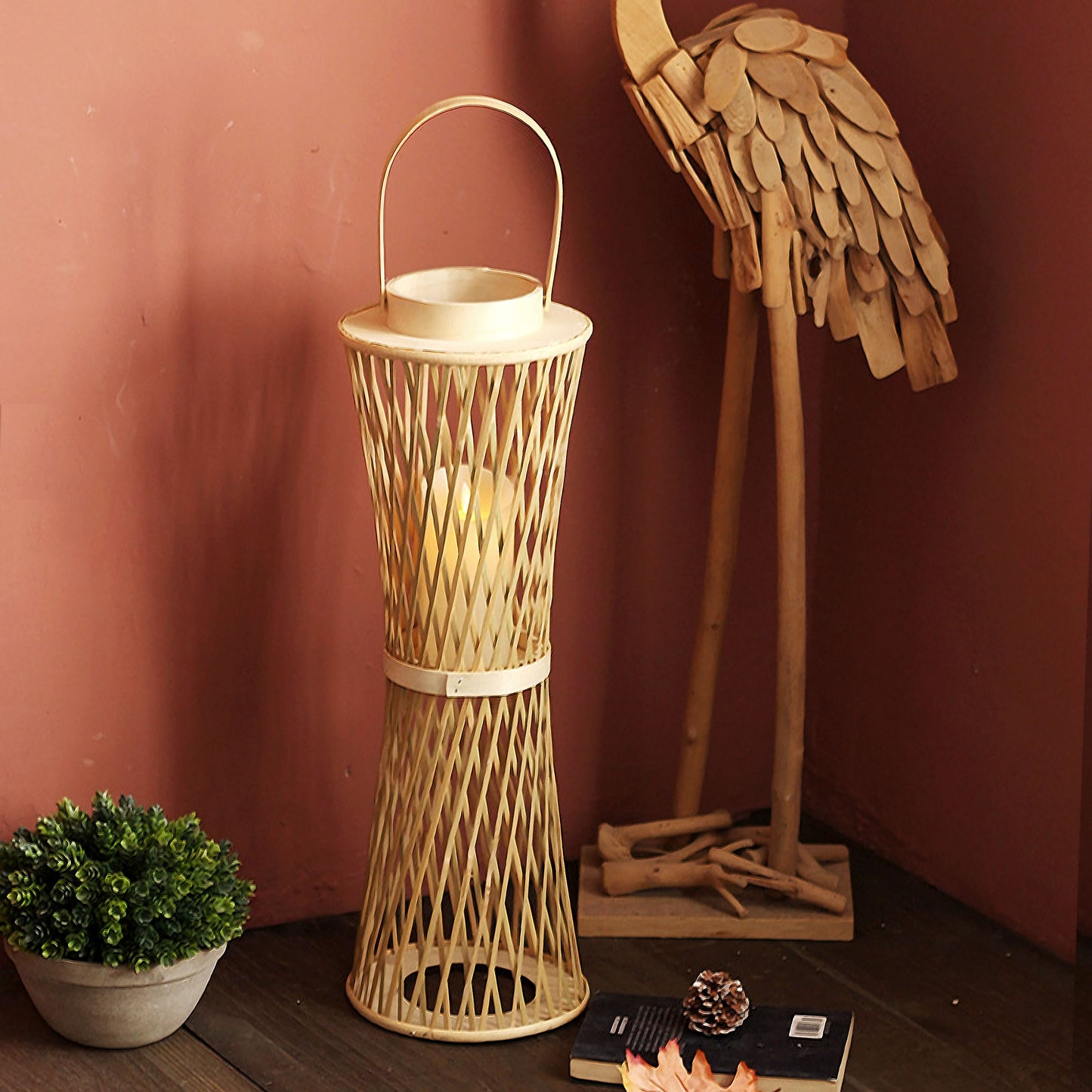 Handwoven Straw Lantern - Boho Home Decor or Outdoor Lighting