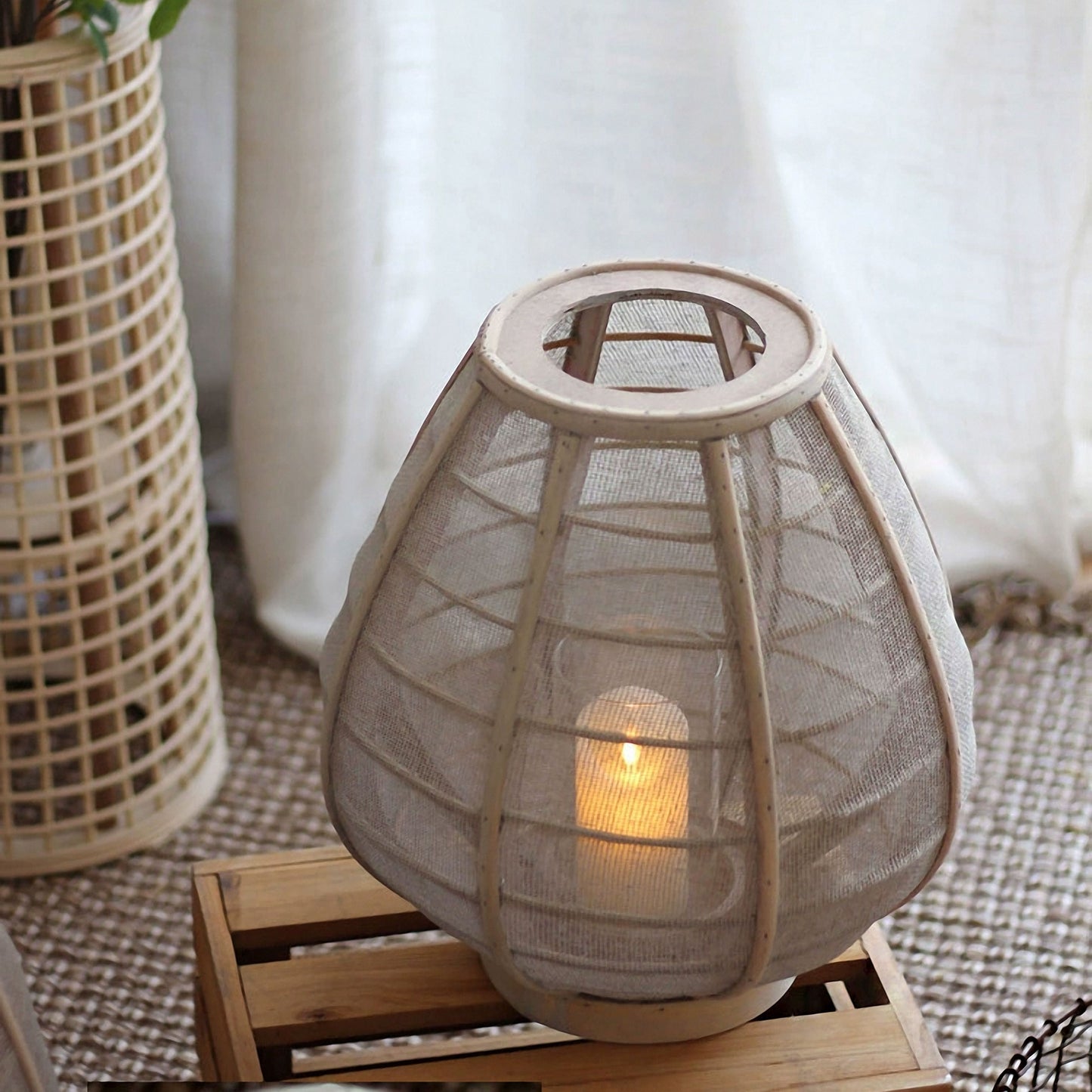 Handwoven Straw Lantern - Boho Home Decor or Outdoor Lighting