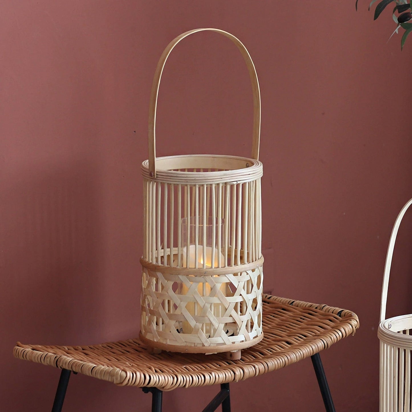 Handwoven Straw Lantern - Boho Home Decor or Outdoor Lighting