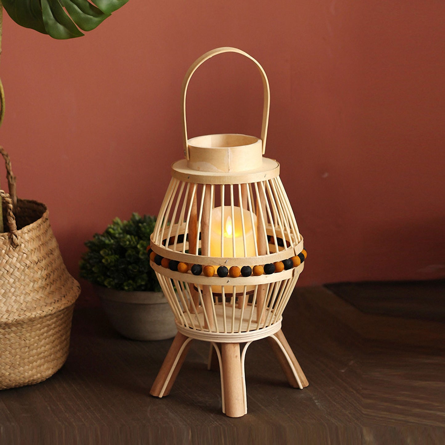 Handwoven Straw Lantern - Boho Home Decor or Outdoor Lighting