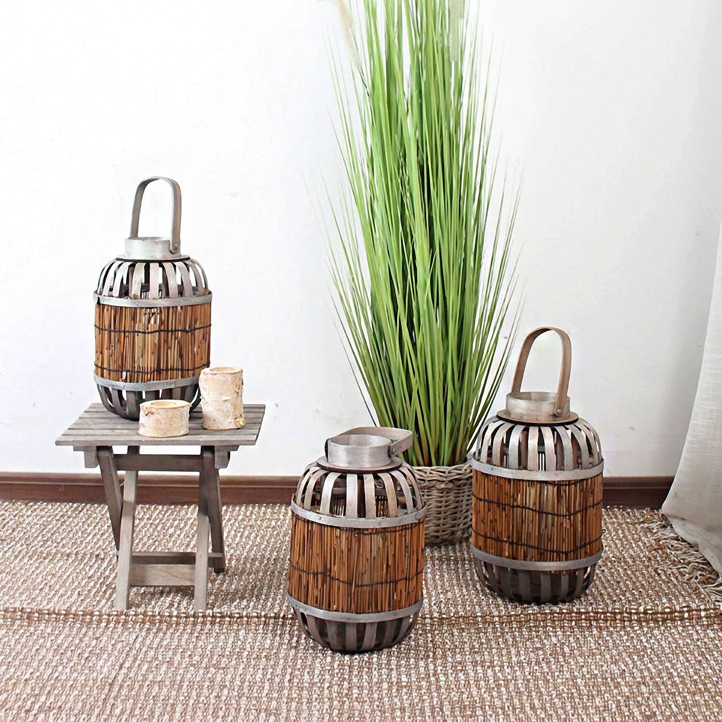 Handwoven Straw Lantern - Boho Home Decor or Outdoor Lighting