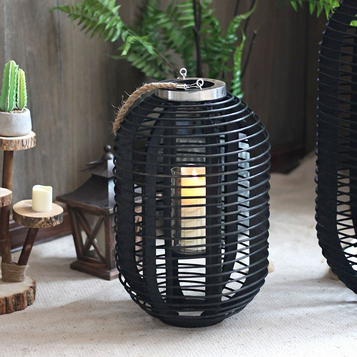 Handwoven Straw Lantern - Boho Home Decor or Outdoor Lighting