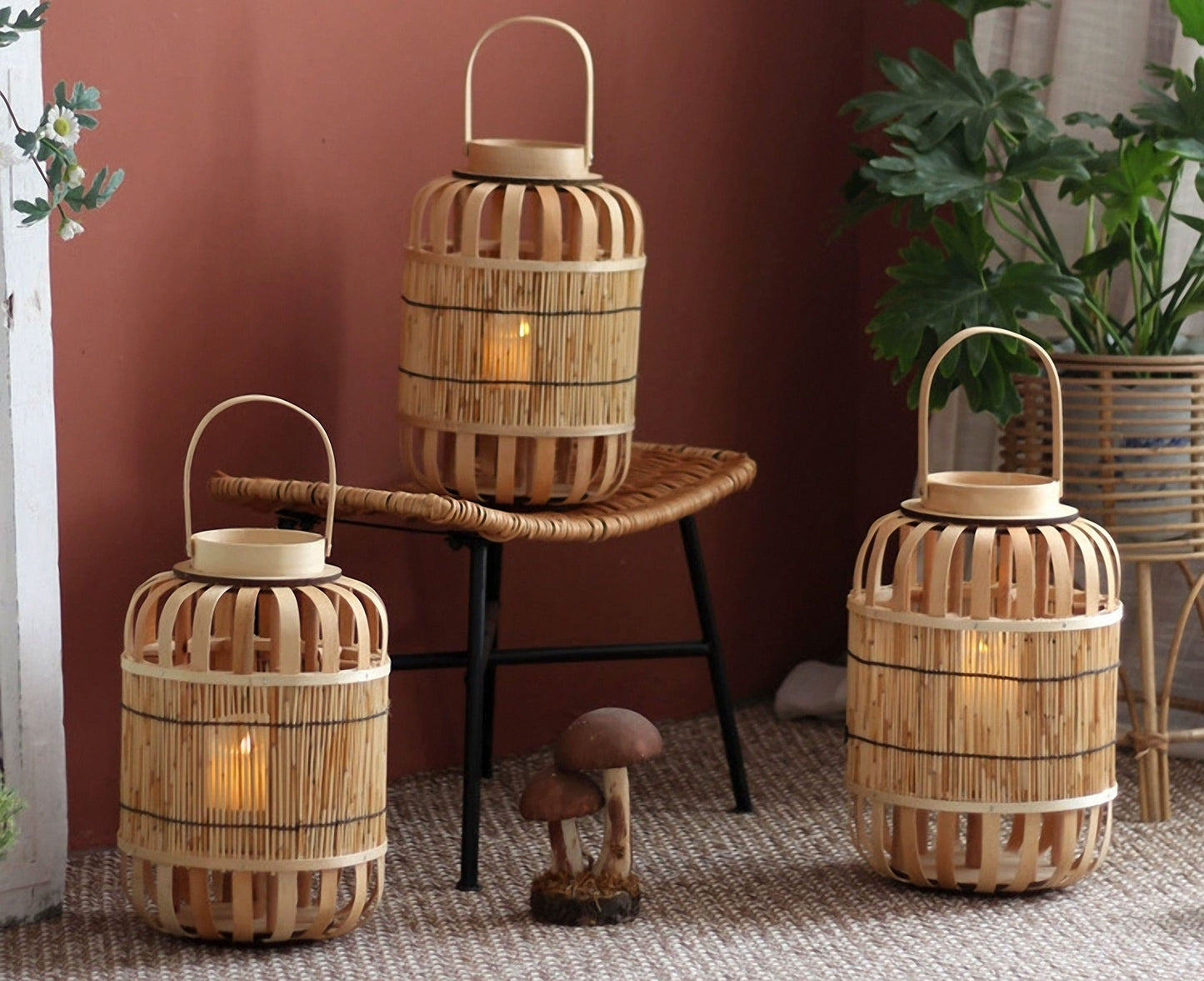 Handwoven Straw Lantern - Boho Home Decor or Outdoor Lighting