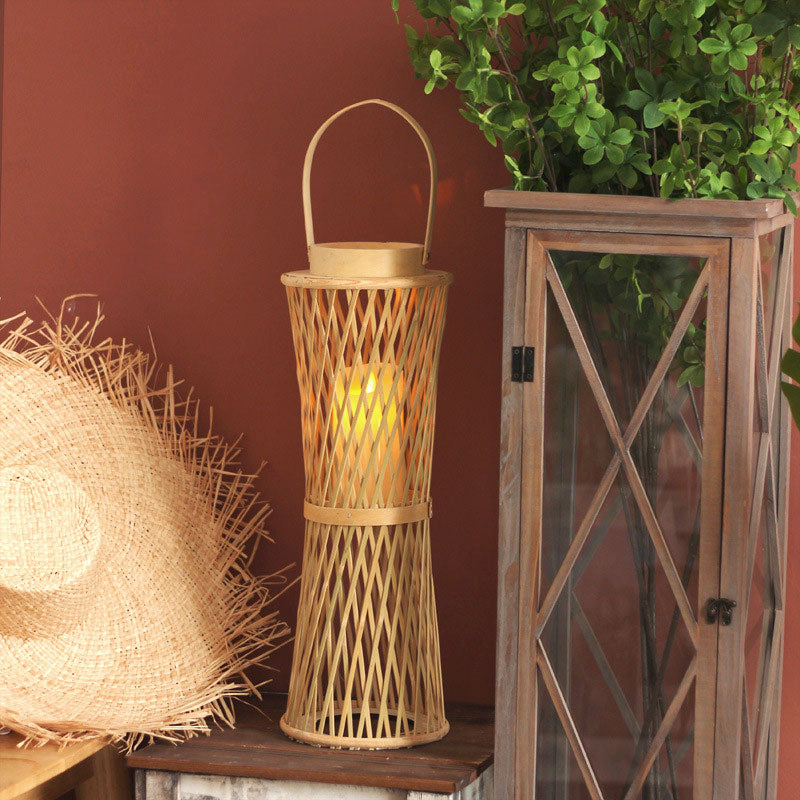 Handwoven Straw Lantern - Boho Home Decor or Outdoor Lighting