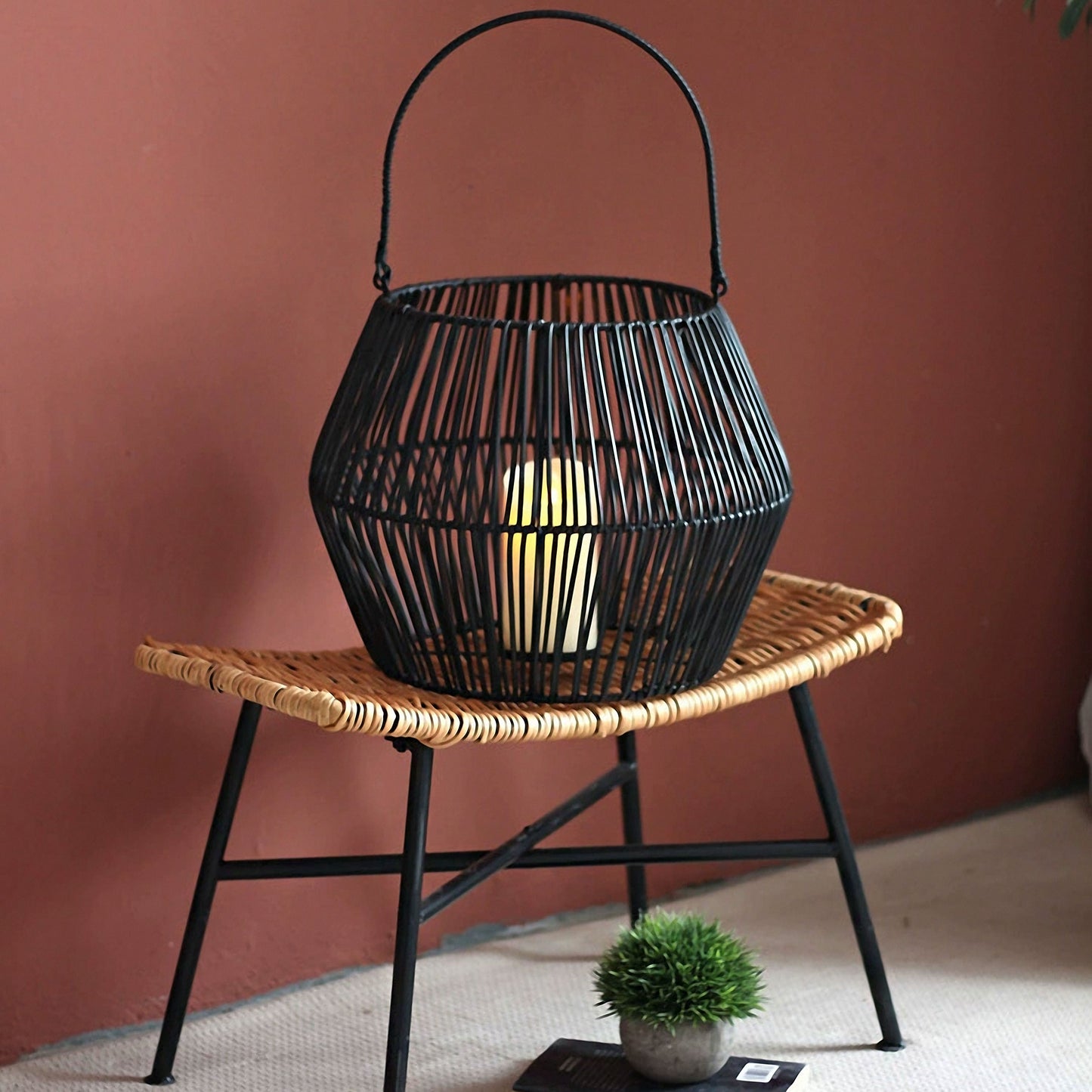 Handwoven Straw Lantern - Boho Home Decor or Outdoor Lighting