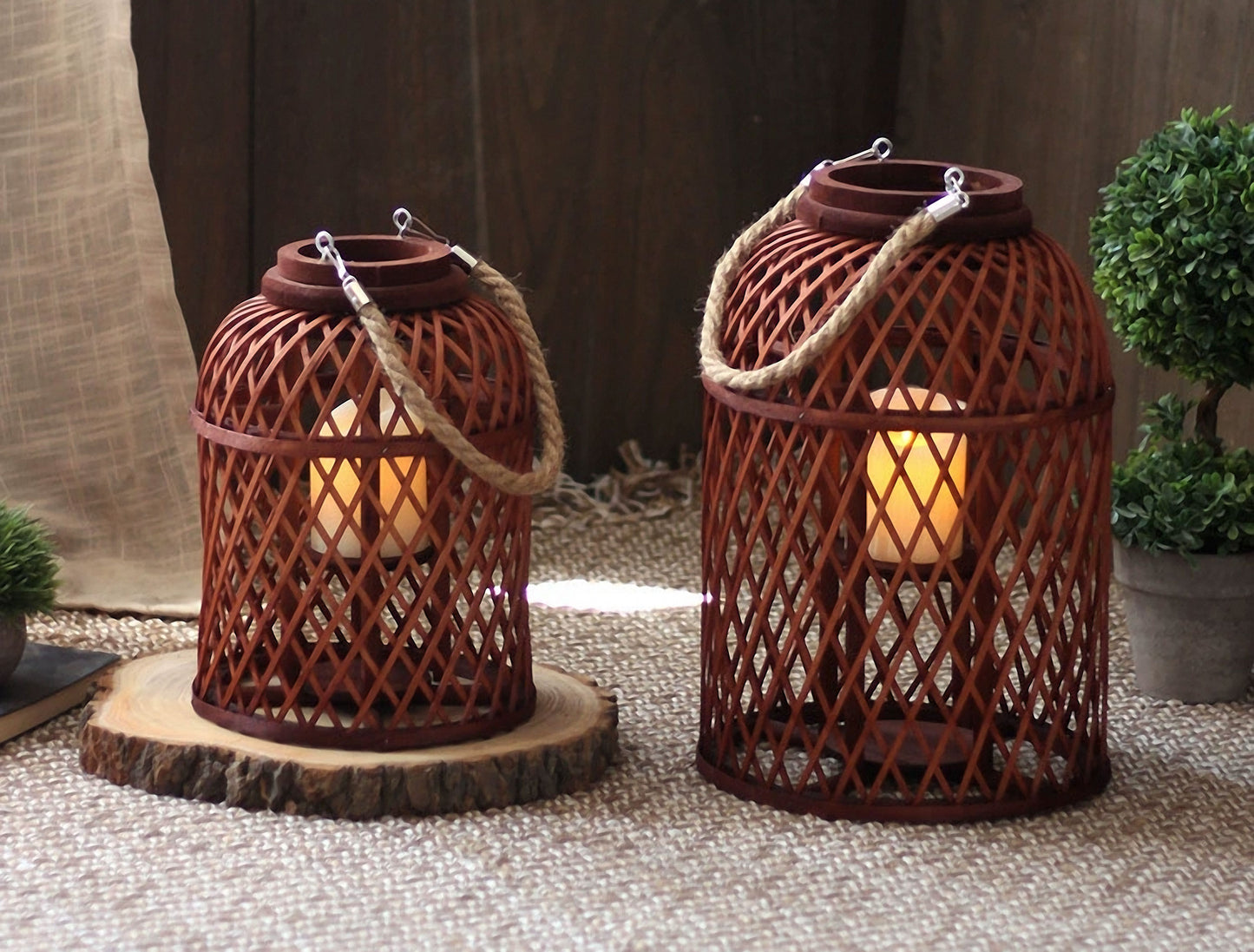 Handwoven Straw Lantern - Boho Home Decor or Outdoor Lighting