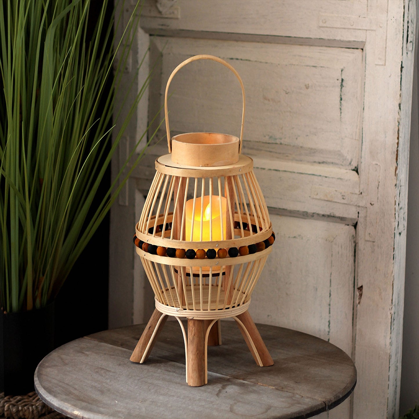 Handwoven Straw Lantern - Boho Home Decor or Outdoor Lighting
