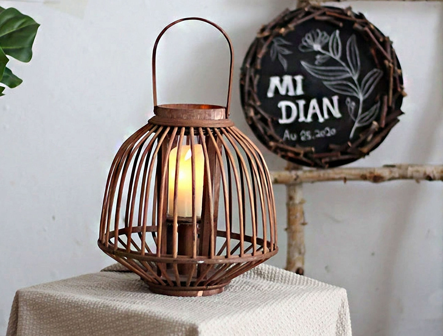 Handwoven Straw Lantern - Boho Home Decor or Outdoor Lighting