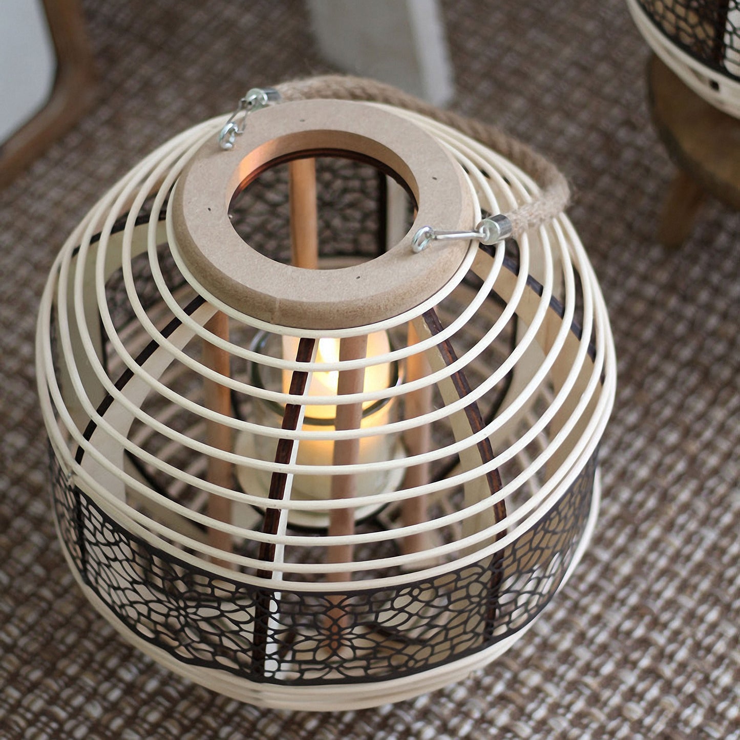 Handwoven Straw Lantern - Boho Home Decor or Outdoor Lighting
