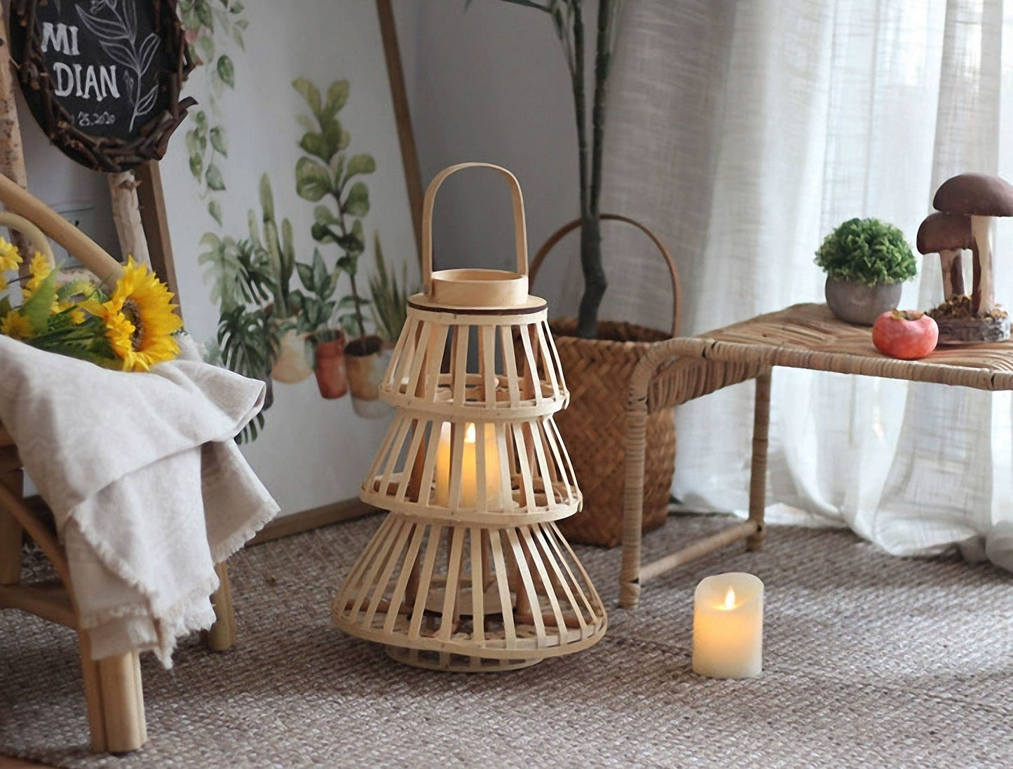 Handwoven Straw Lantern - Boho Home Decor or Outdoor Lighting