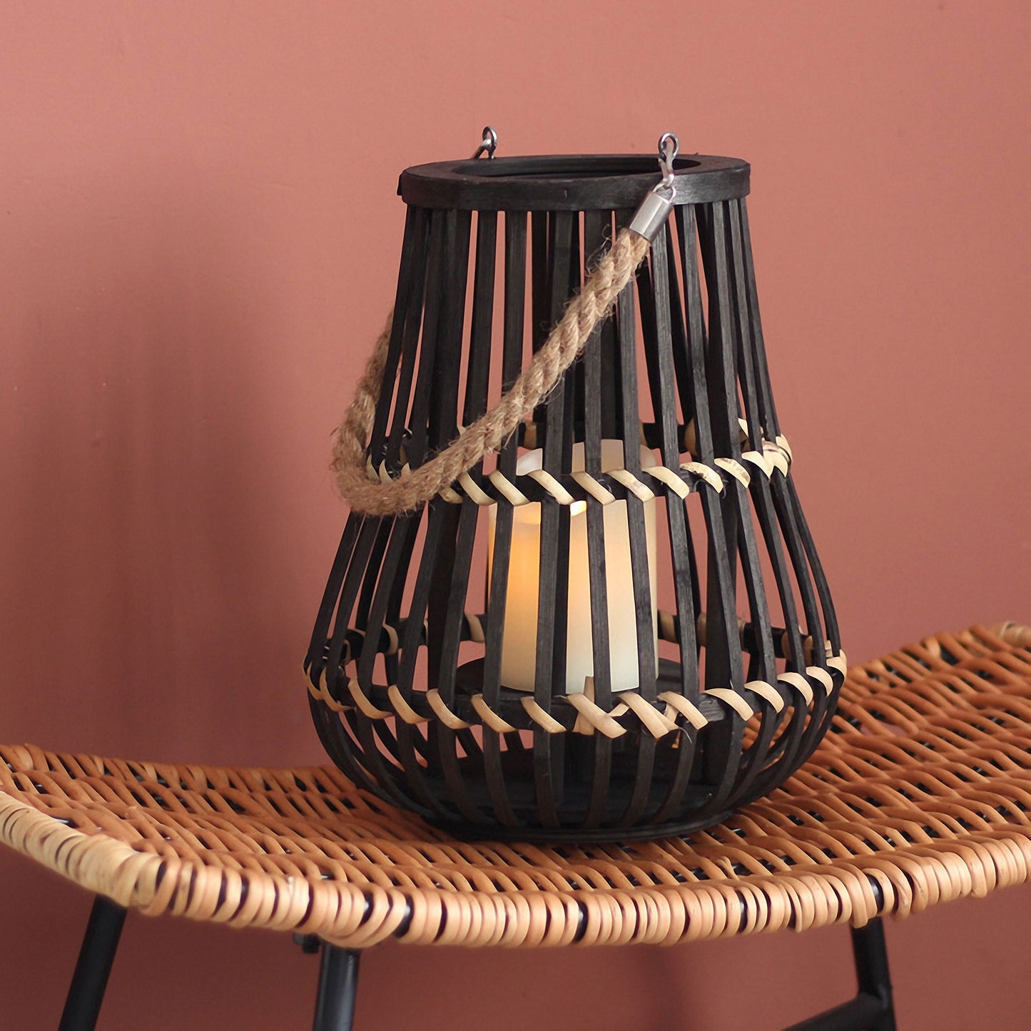 Handwoven Straw Lantern - Boho Home Decor or Outdoor Lighting