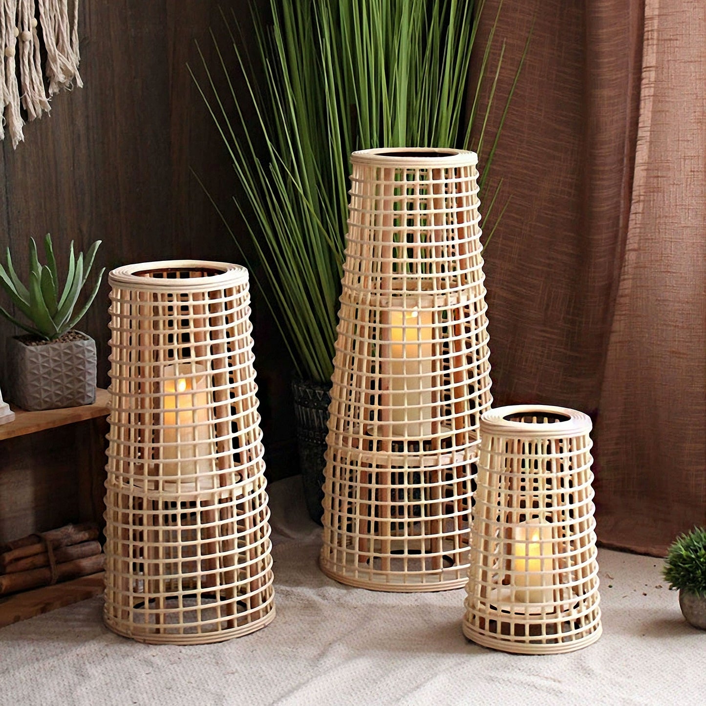 Handwoven Straw Lantern - Boho Home Decor or Outdoor Lighting
