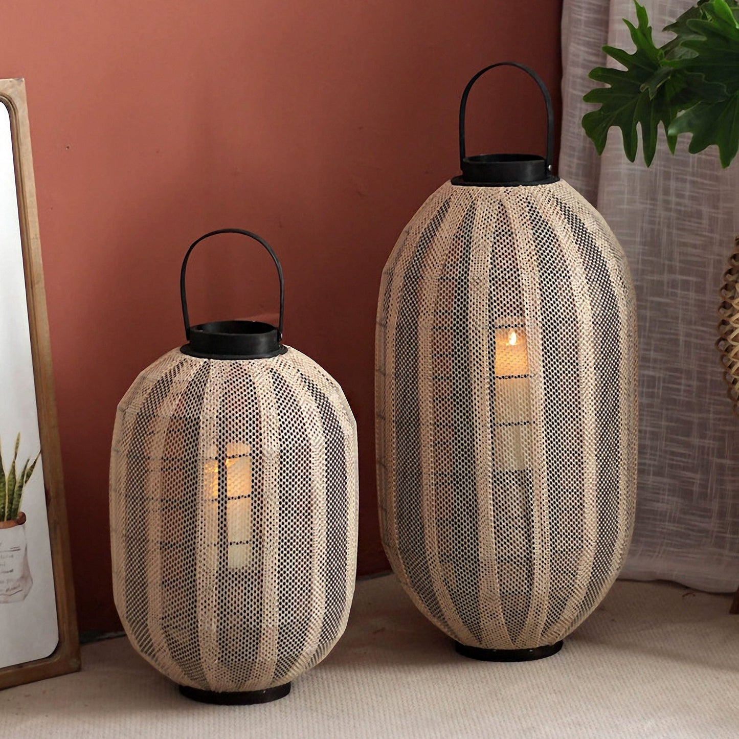 Handwoven Straw Lantern - Boho Home Decor or Outdoor Lighting