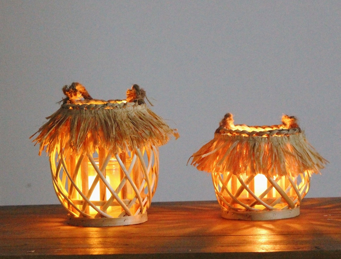 Handwoven Straw Lantern - Boho Home Decor or Outdoor Lighting