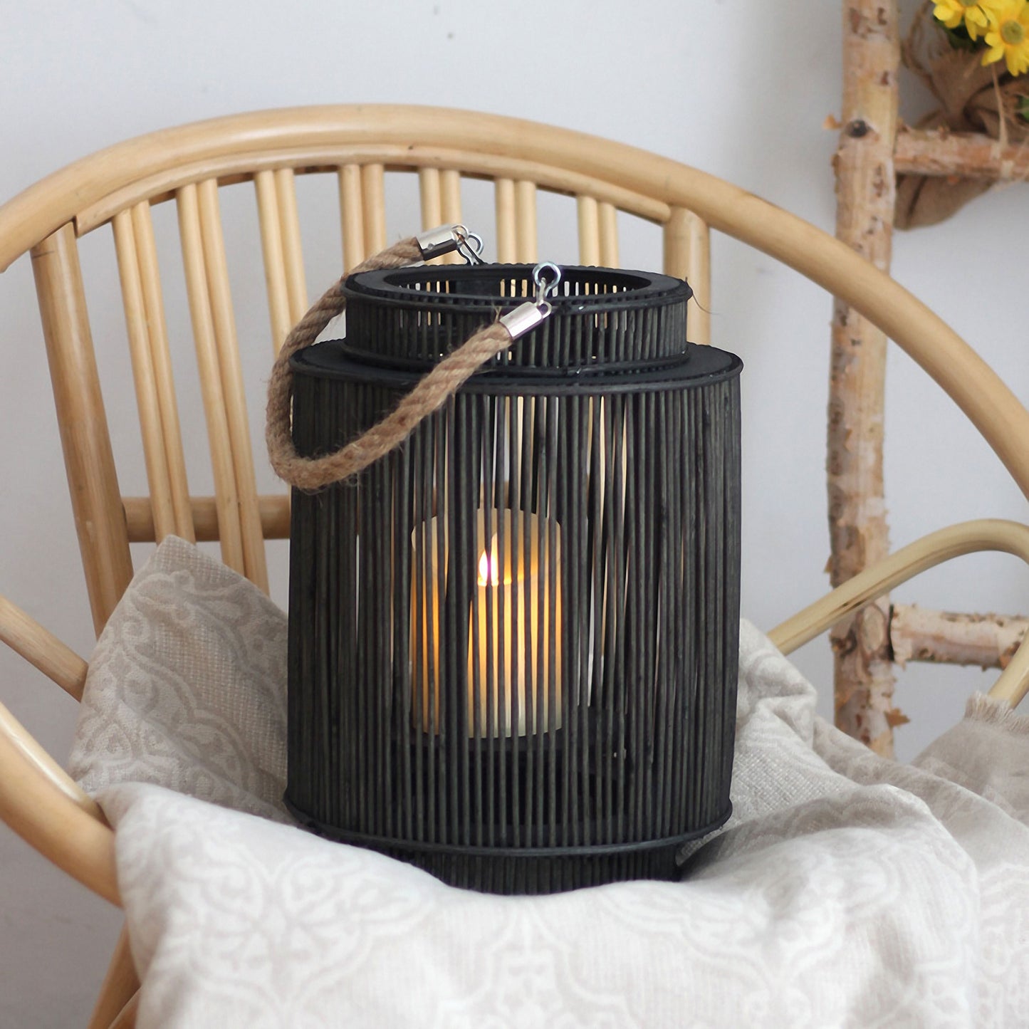 Handwoven Straw Lantern - Boho Home Decor or Outdoor Lighting