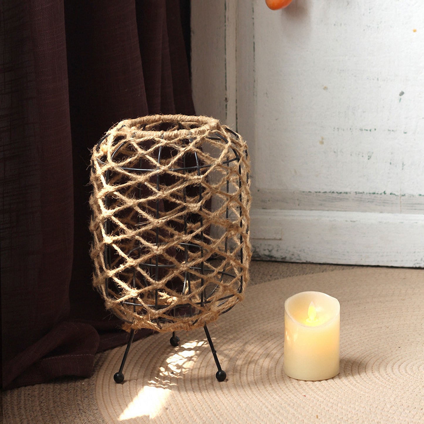 Handwoven Straw Lantern - Boho Home Decor or Outdoor Lighting