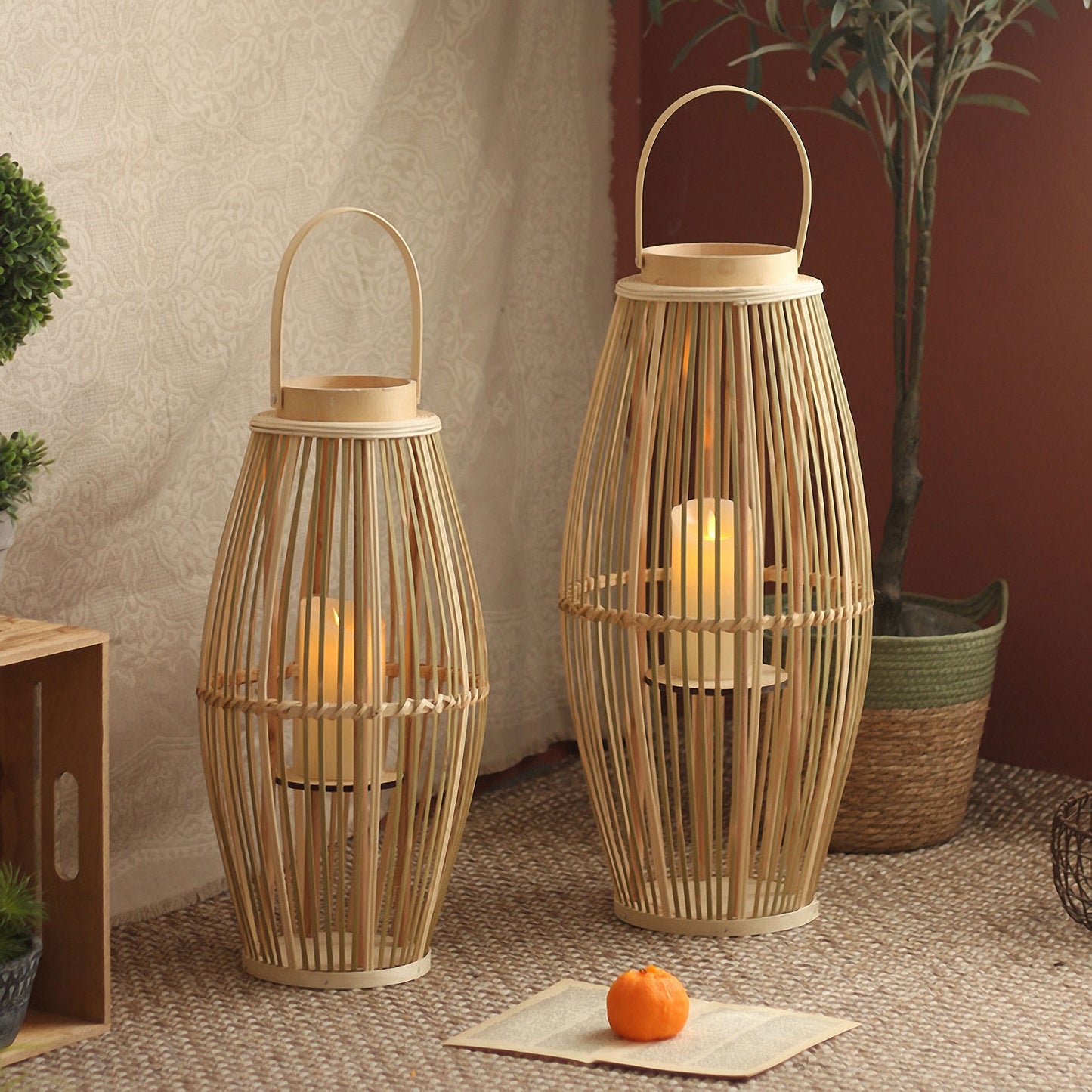 Handwoven Straw Lantern - Boho Home Decor or Outdoor Lighting
