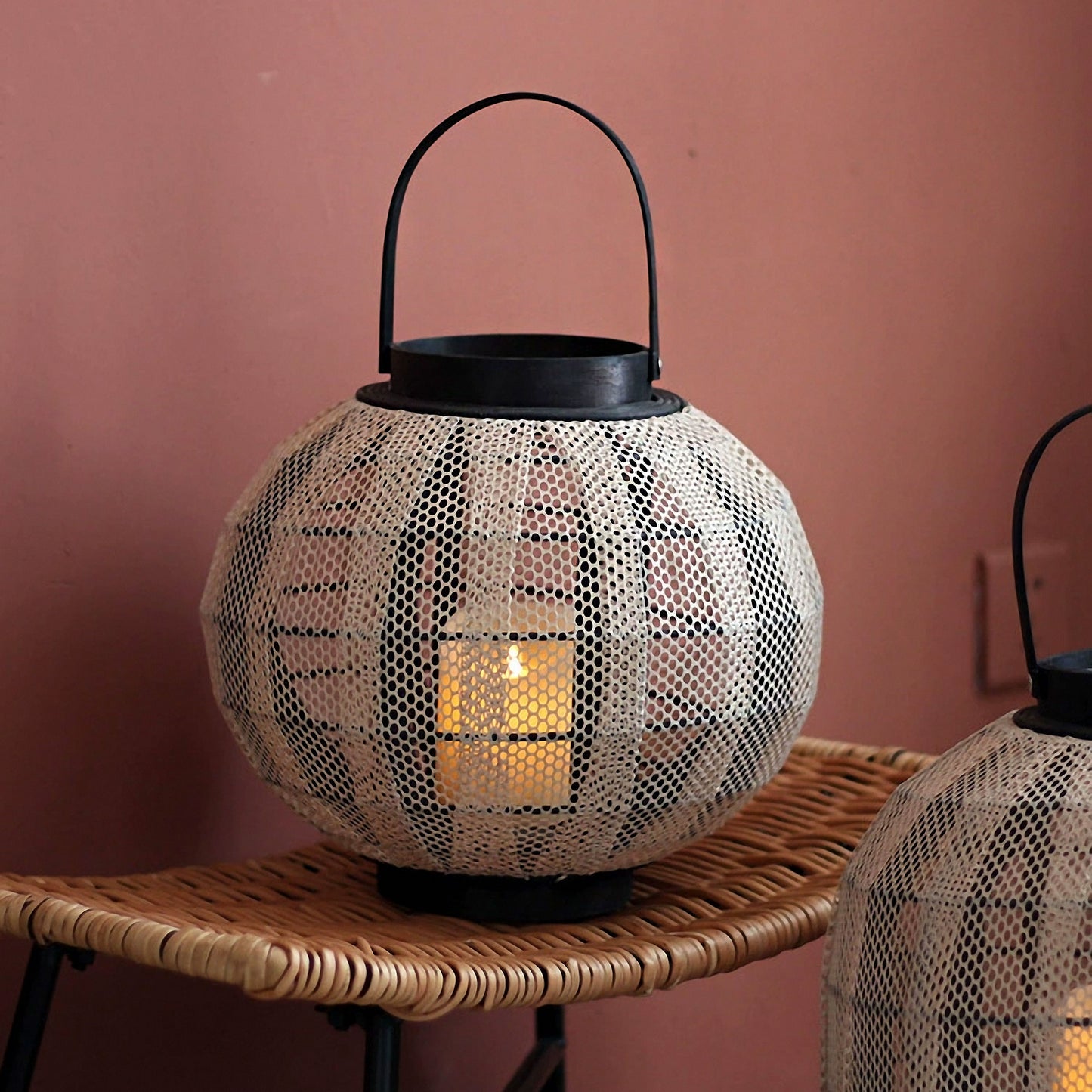 Handwoven Straw Lantern - Boho Home Decor or Outdoor Lighting