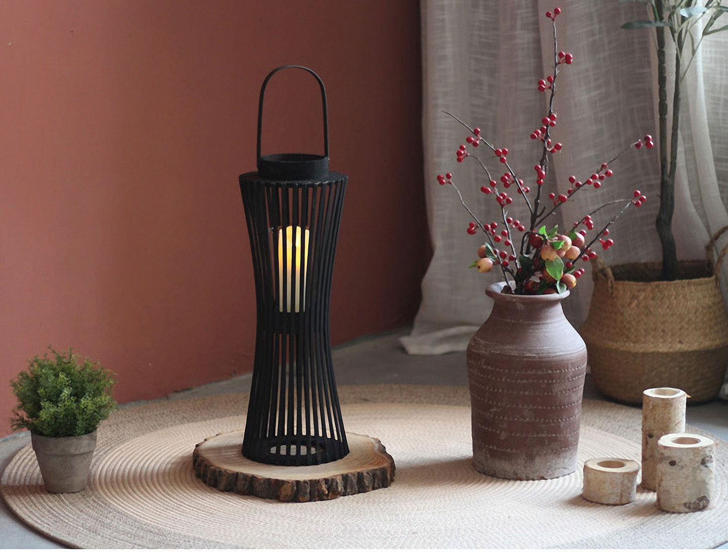 Handwoven Straw Lantern - Boho Home Decor or Outdoor Lighting
