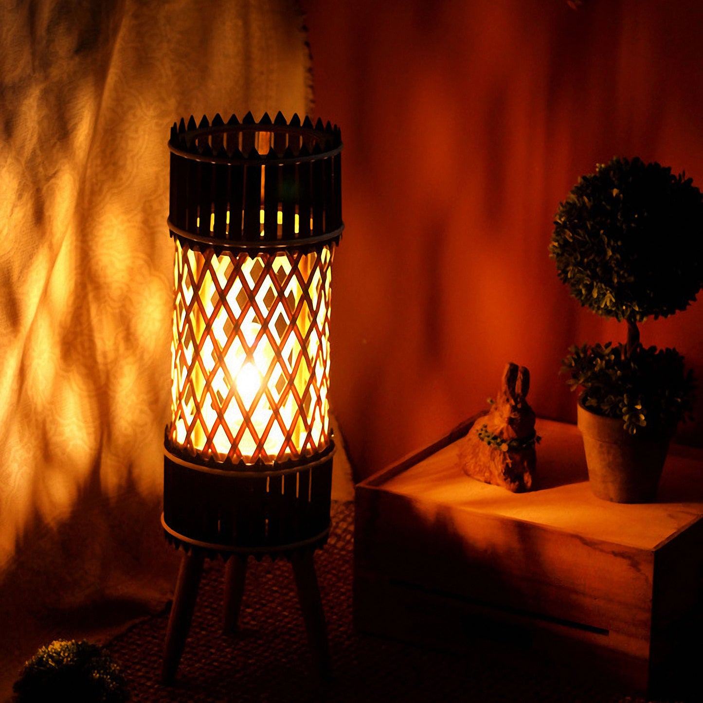 Handwoven Straw Lantern - Boho Home Decor or Outdoor Lighting
