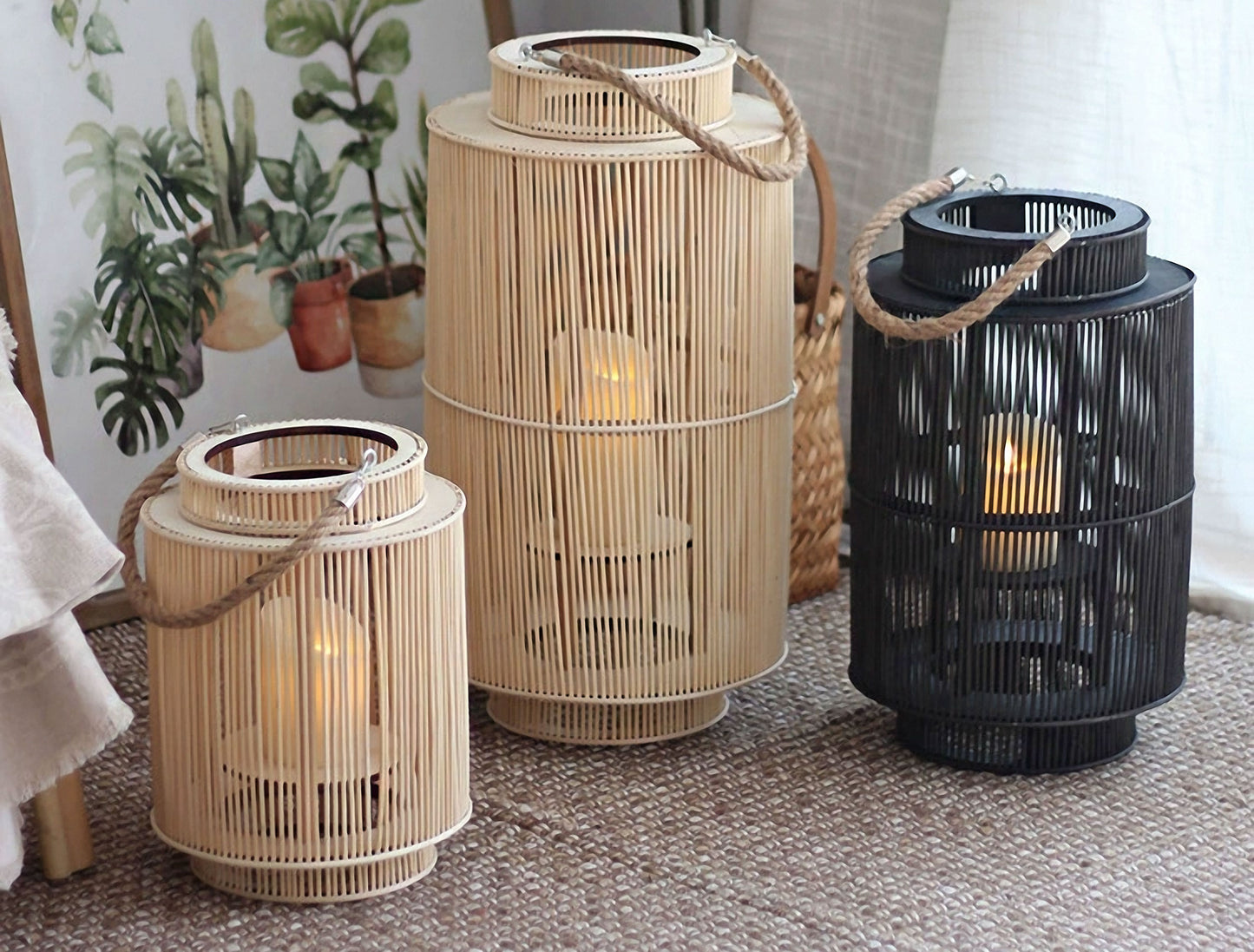 Handwoven Straw Lantern - Boho Home Decor or Outdoor Lighting