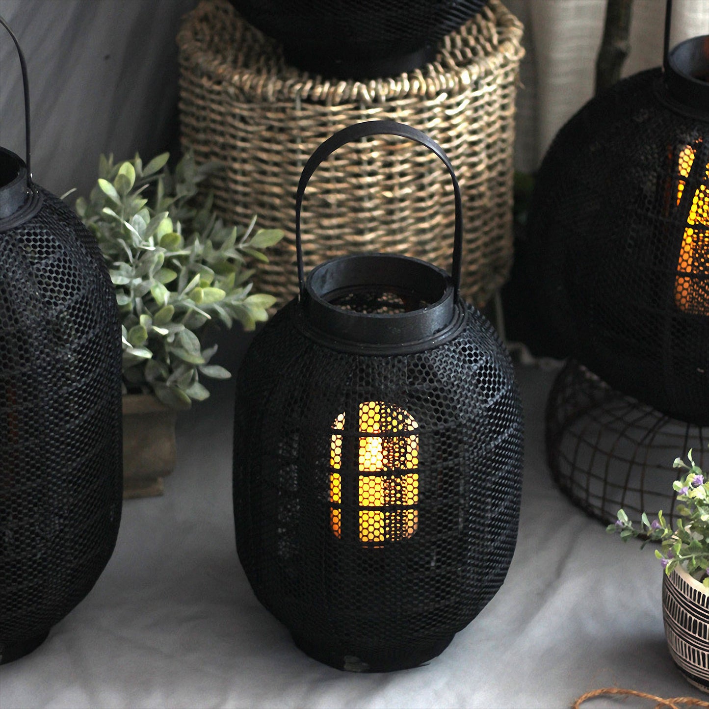 Handwoven Straw Lantern - Boho Home Decor or Outdoor Lighting
