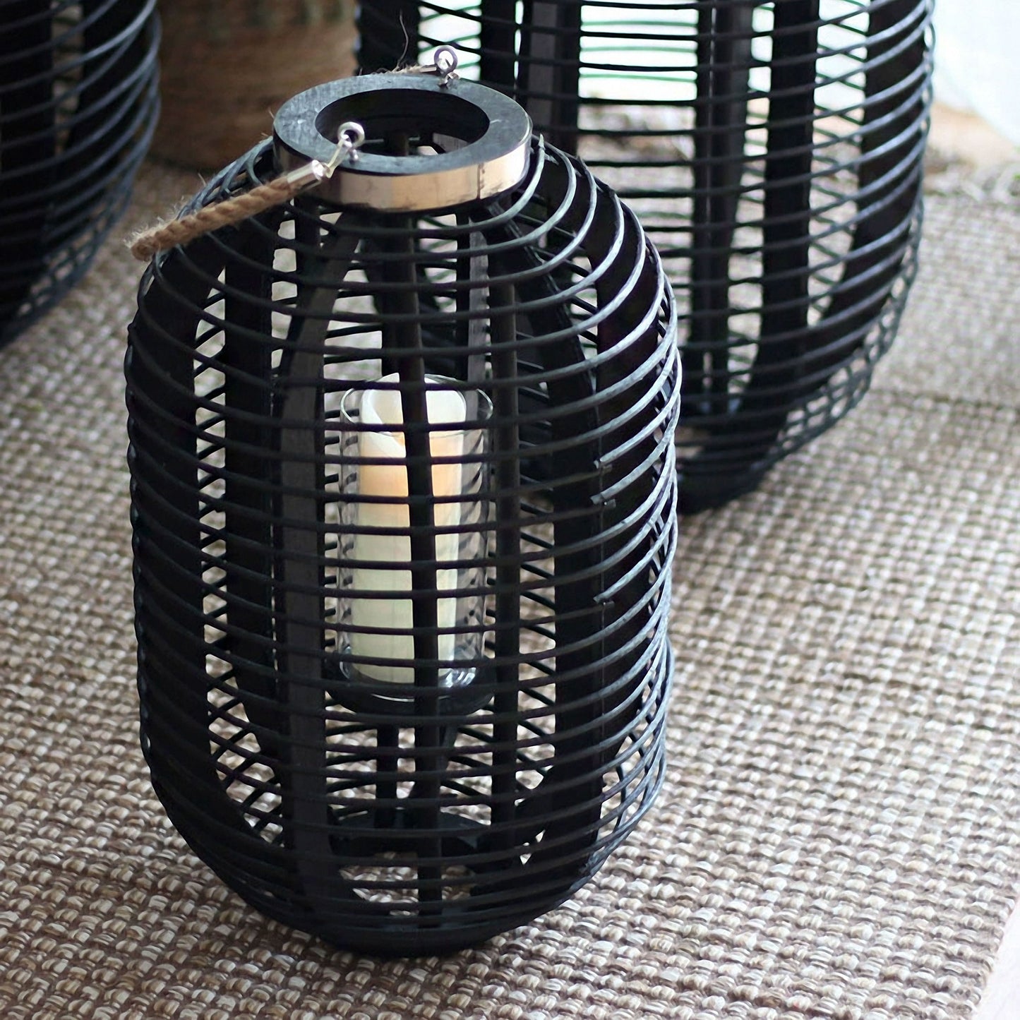Handwoven Straw Lantern - Boho Home Decor or Outdoor Lighting