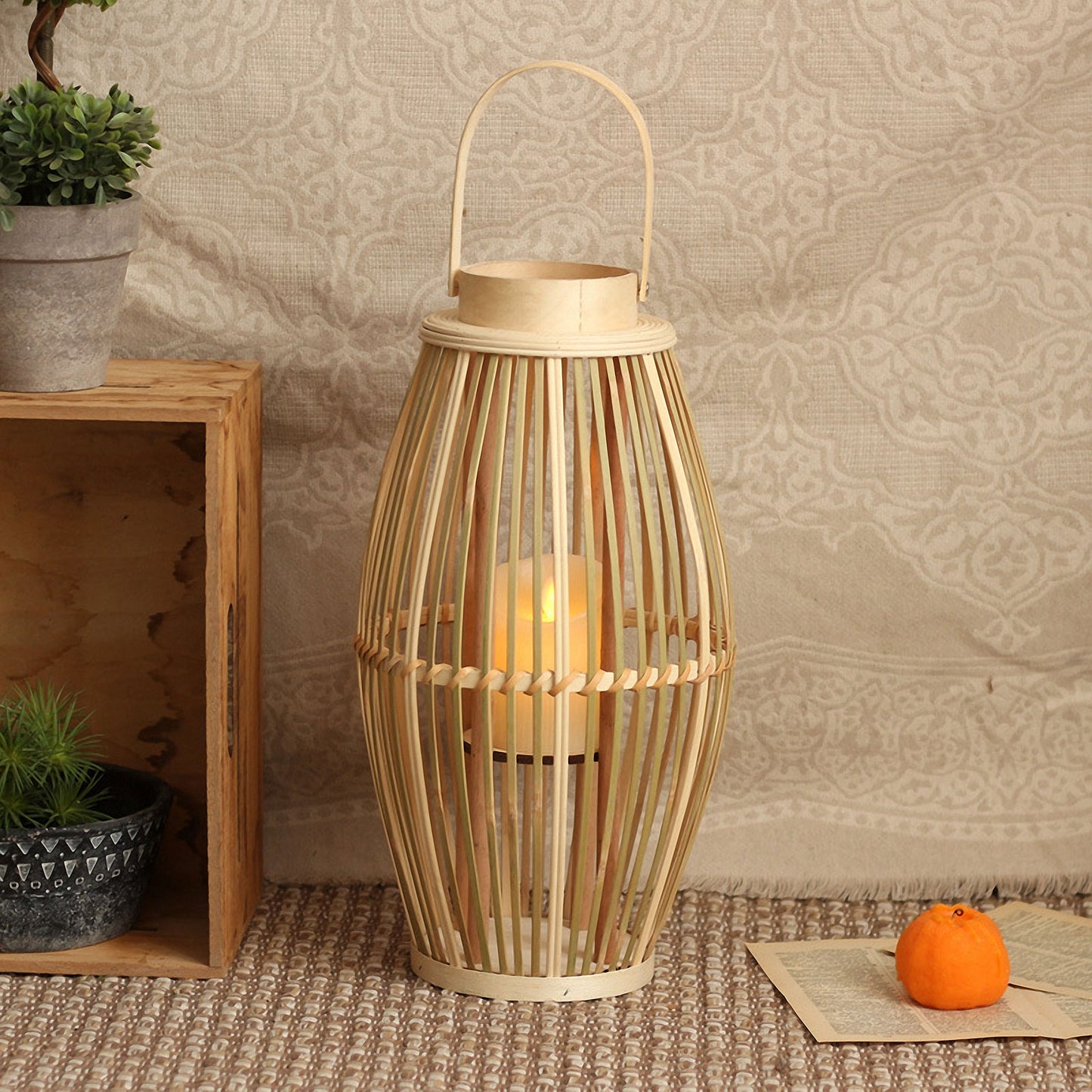 Handwoven Straw Lantern - Boho Home Decor or Outdoor Lighting