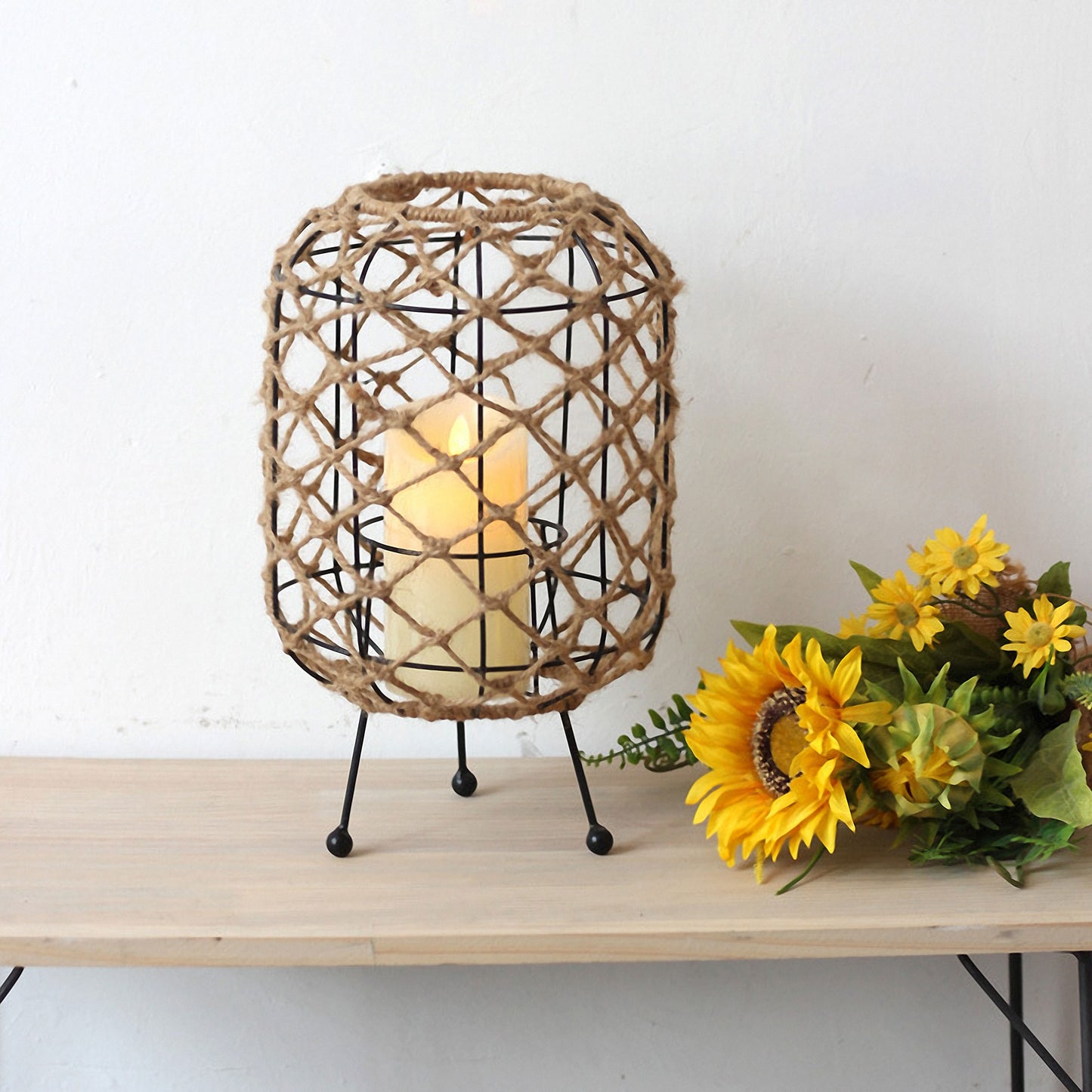 Handwoven Straw Lantern - Boho Home Decor or Outdoor Lighting