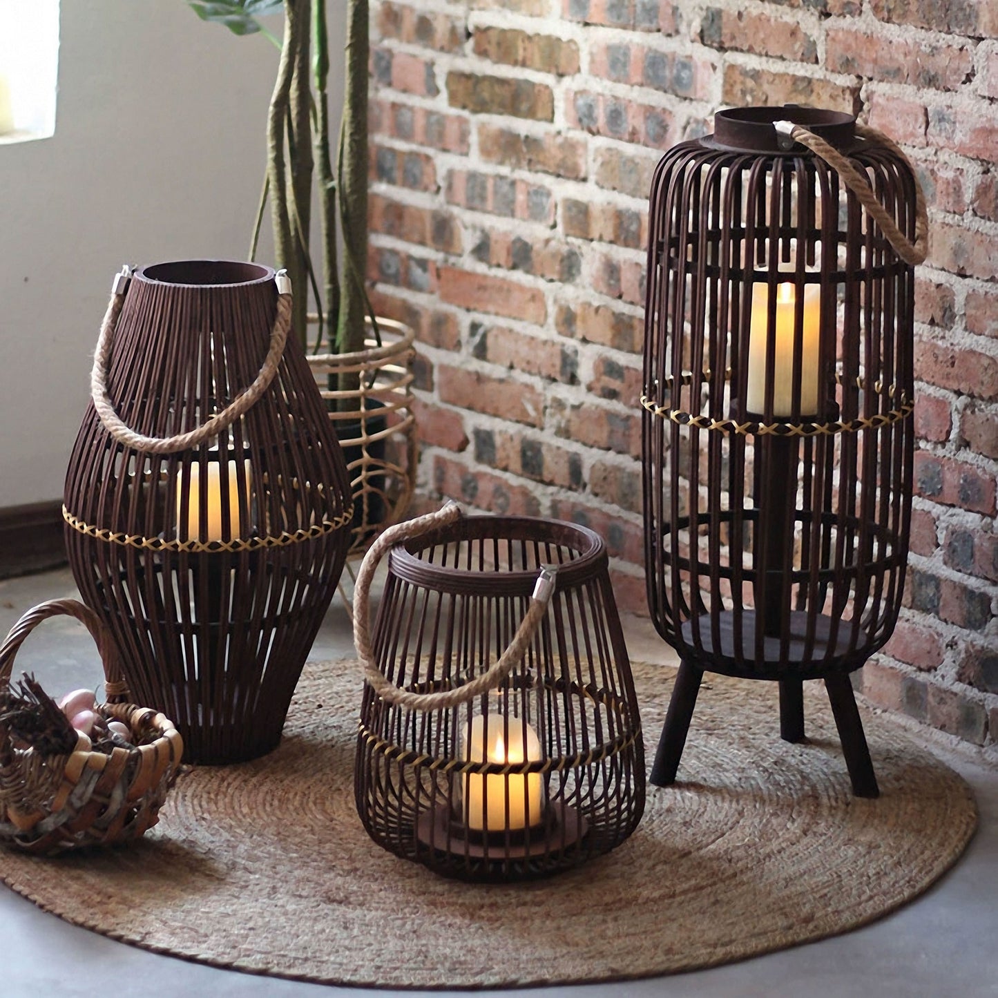 Handwoven Straw Lantern - Boho Home Decor or Outdoor Lighting