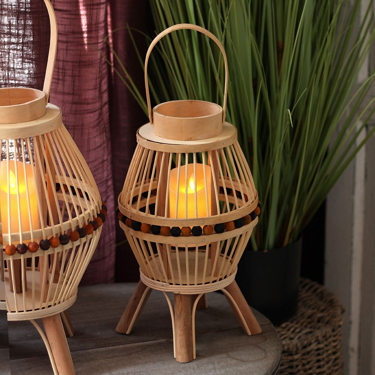 Handwoven Straw Lantern - Boho Home Decor or Outdoor Lighting