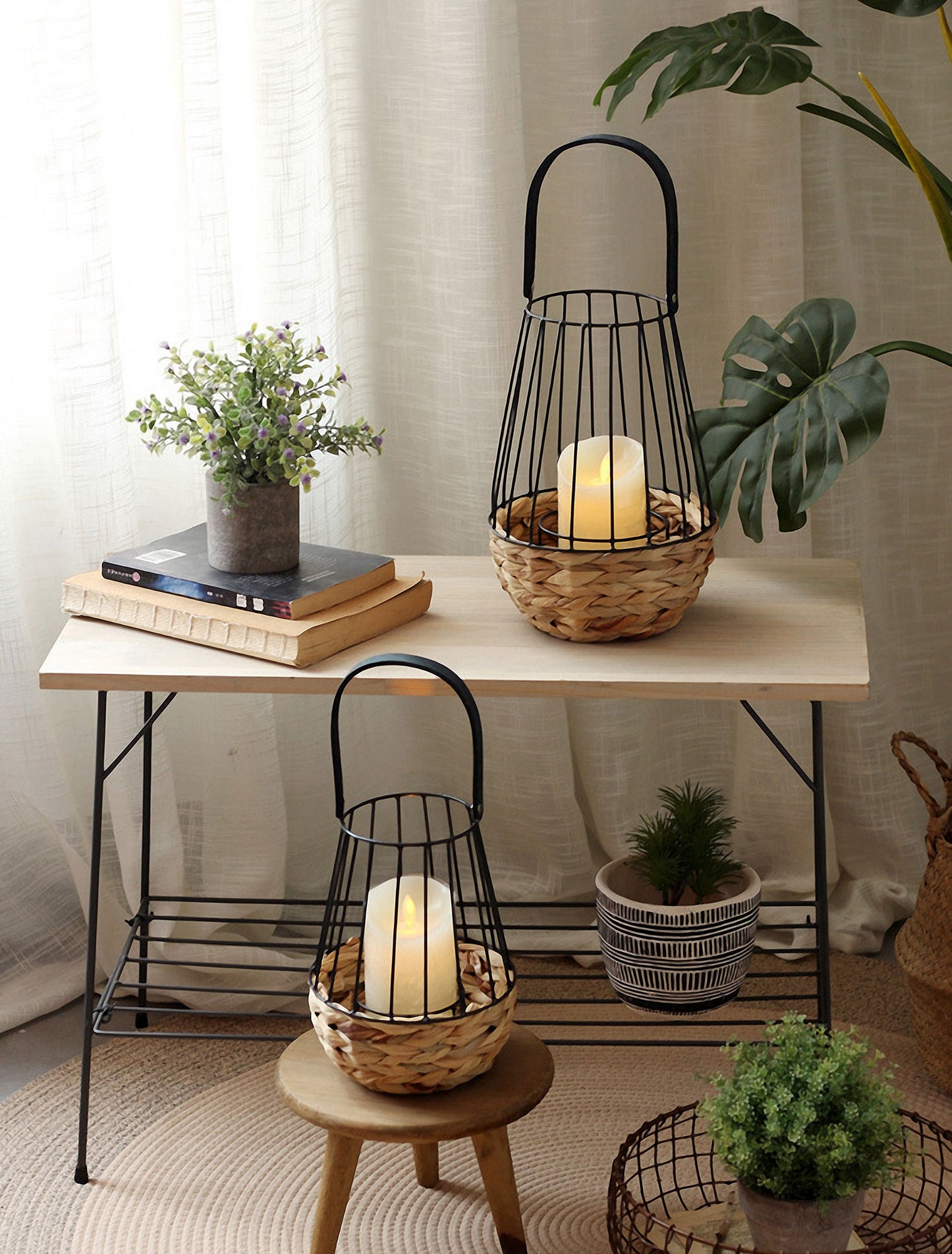 Handwoven Straw Lantern - Boho Home Decor or Outdoor Lighting