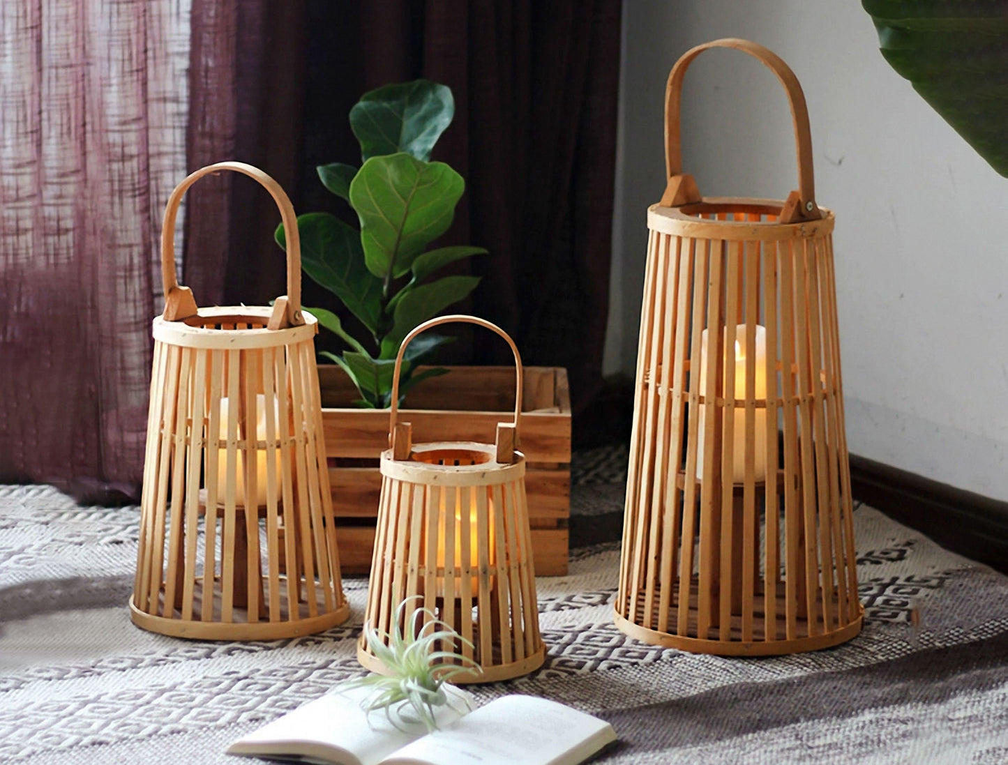 Handwoven Straw Lantern - Boho Home Decor or Outdoor Lighting