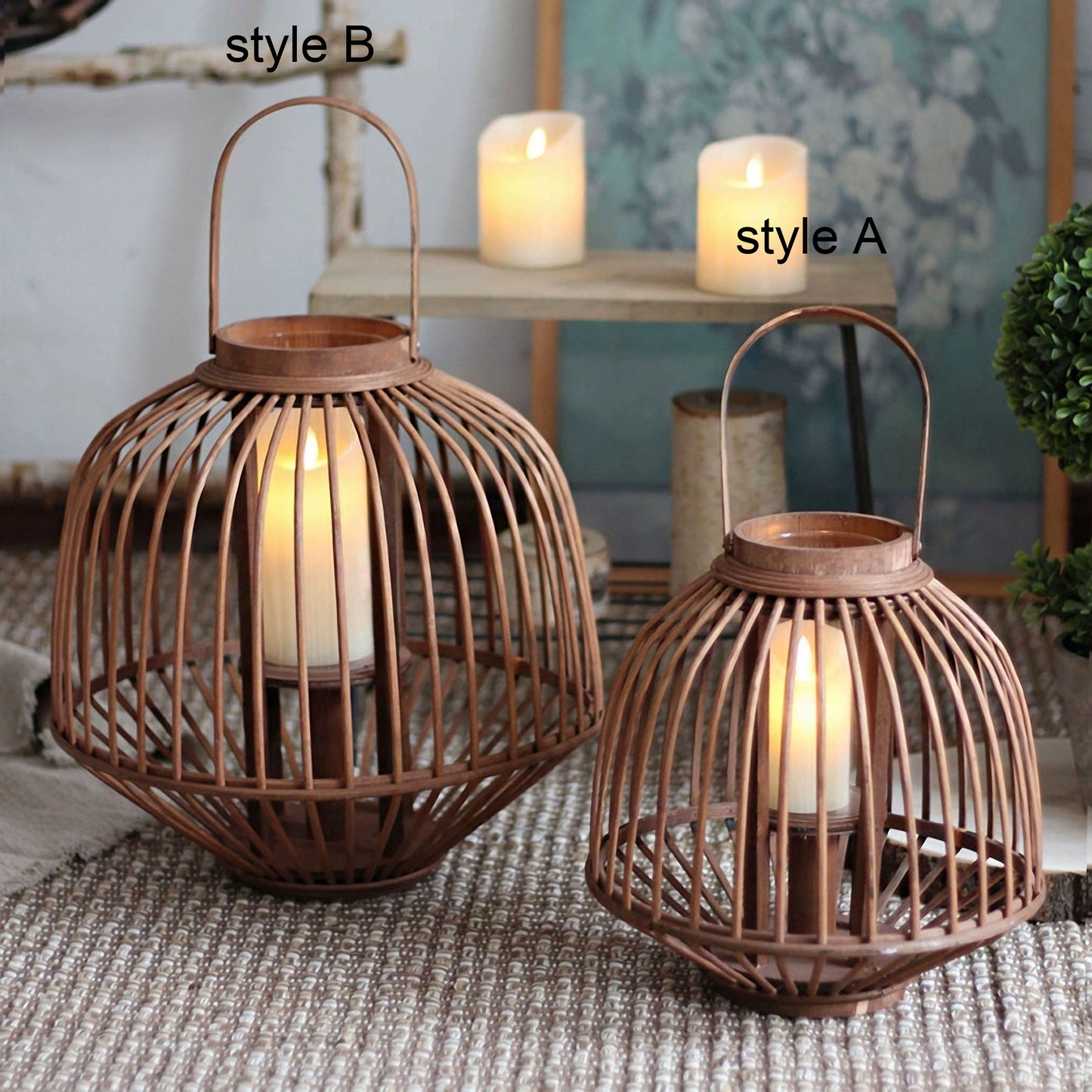 Handwoven Straw Lantern - Boho Home Decor or Outdoor Lighting