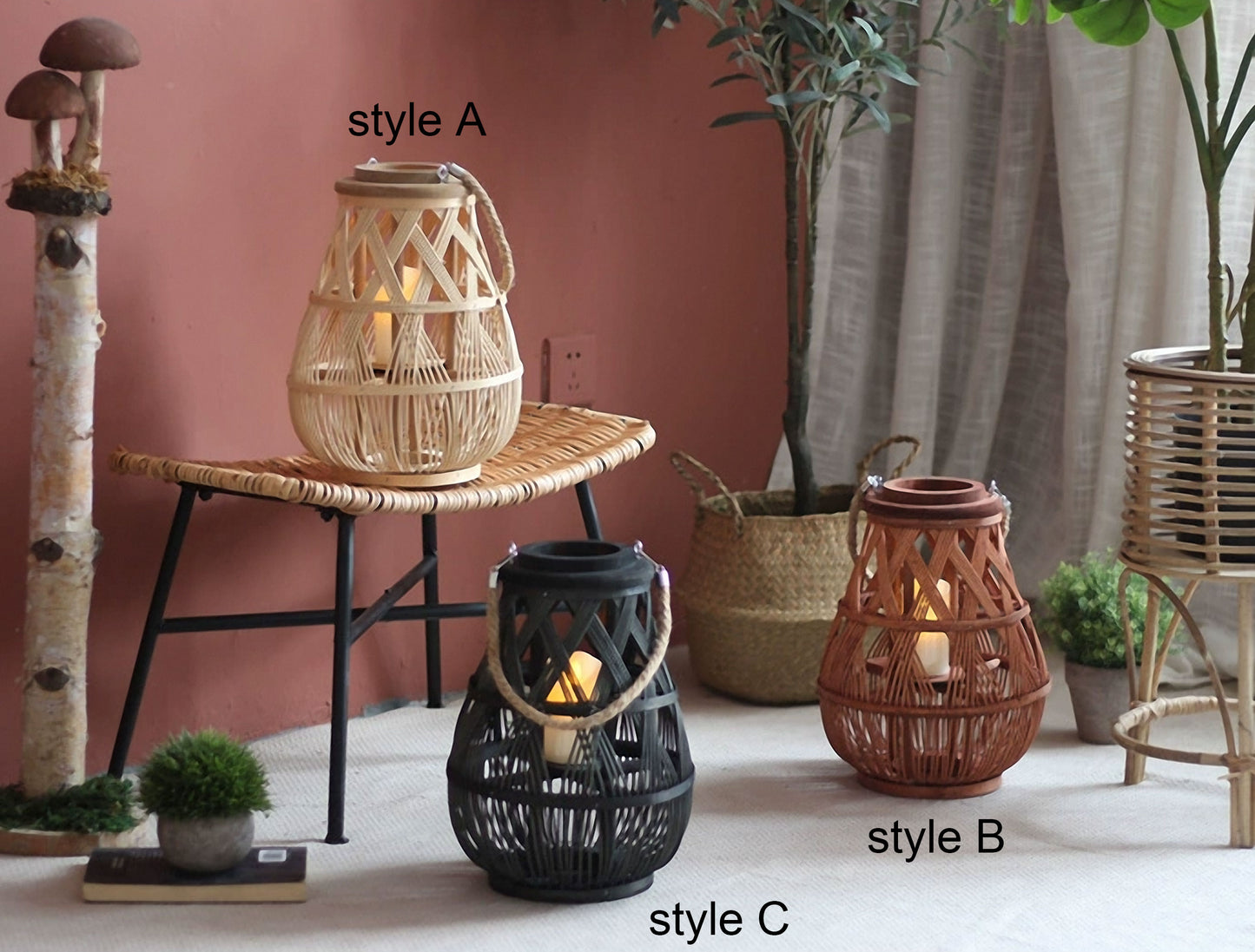 Handwoven Straw Lantern - Boho Home Decor or Outdoor Lighting