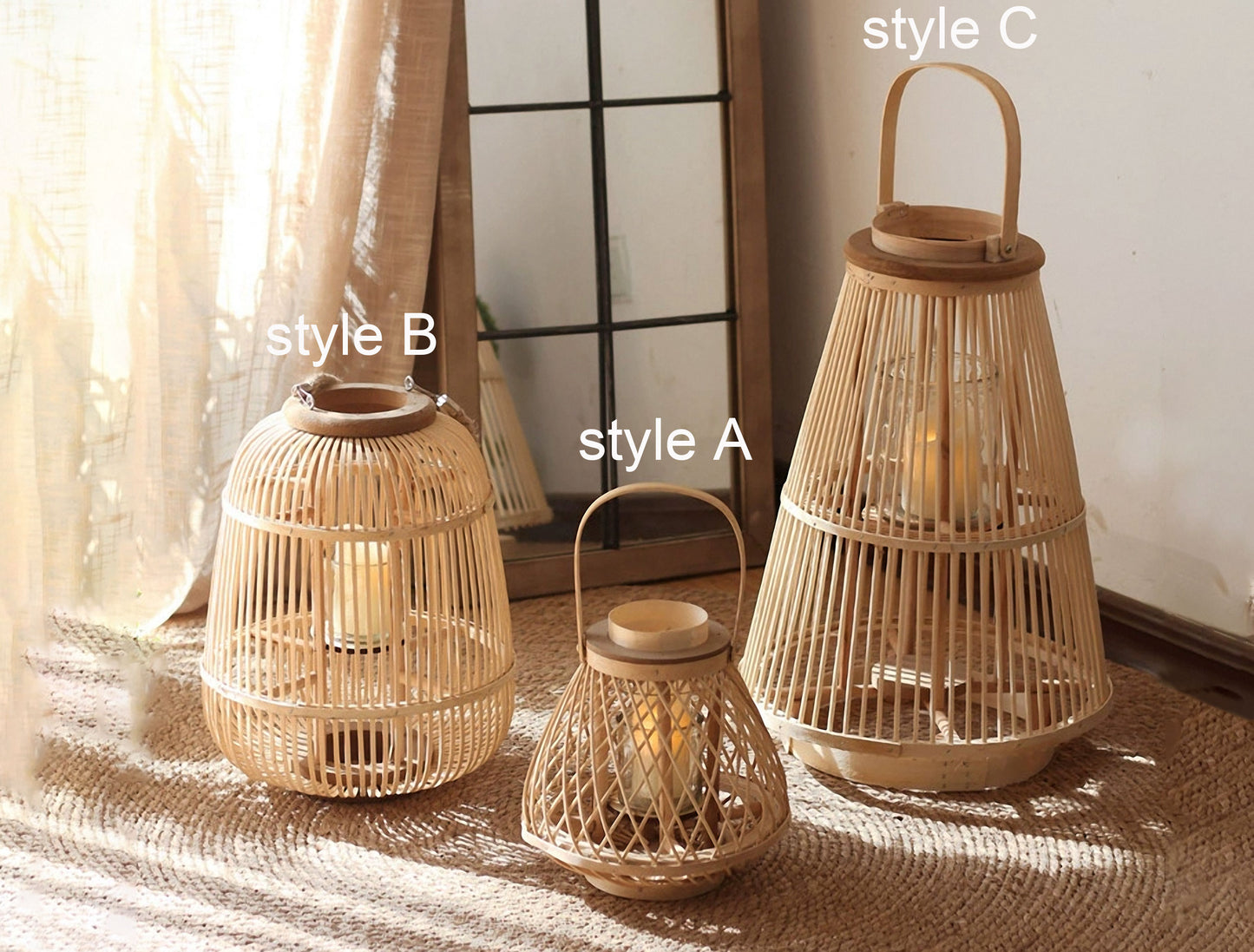 Handwoven Straw Lantern - Boho Home Decor or Outdoor Lighting