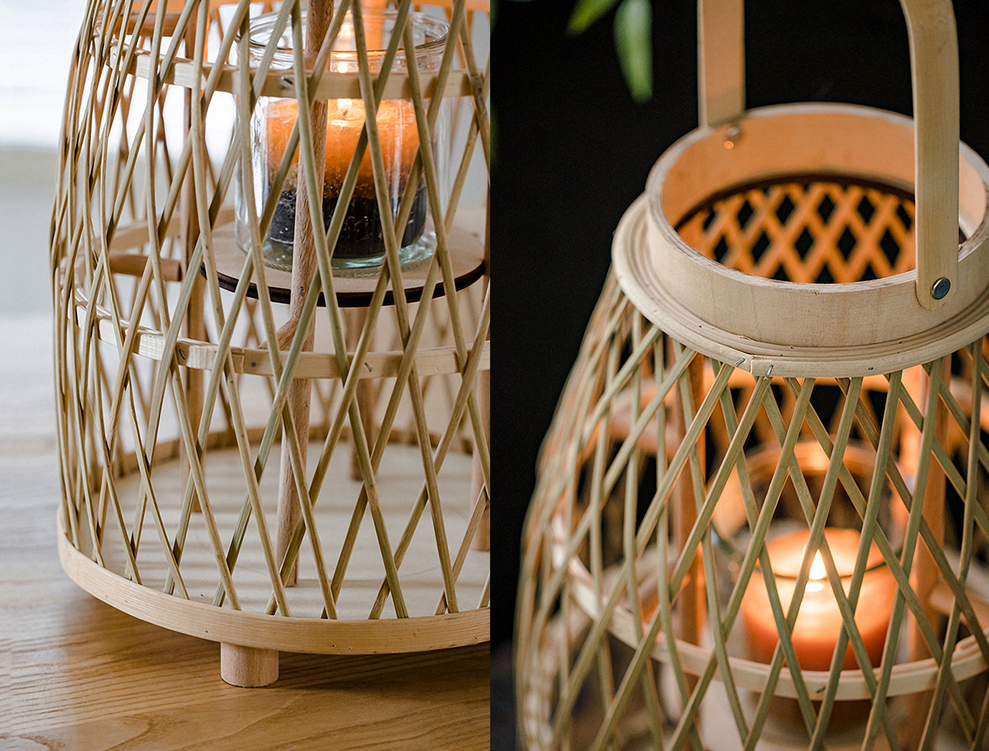 Handwoven Straw Lantern - Boho Home Decor or Outdoor Lighting